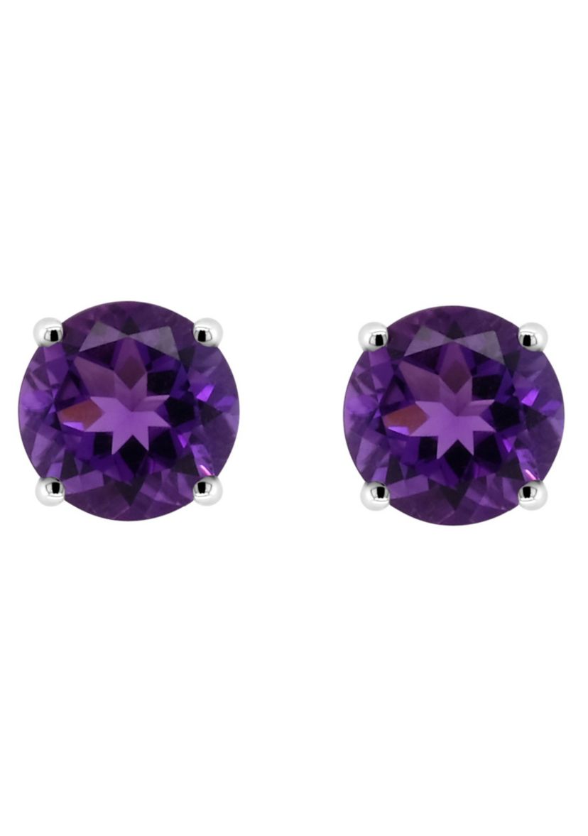 Sterling Silver 6mm Round Amethyst Stud Earrings