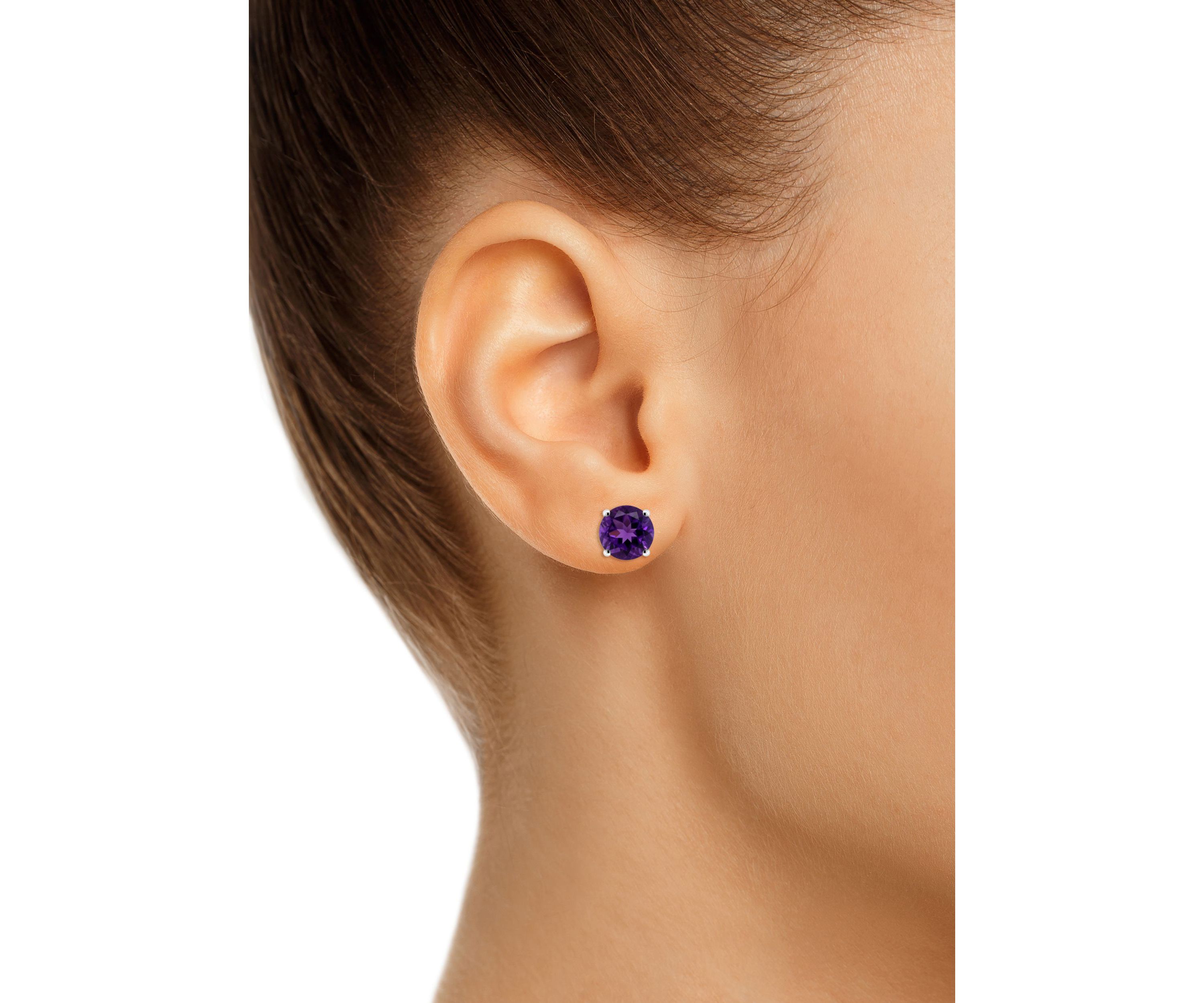 Sterling Silver 6mm Round Amethyst Stud Earrings