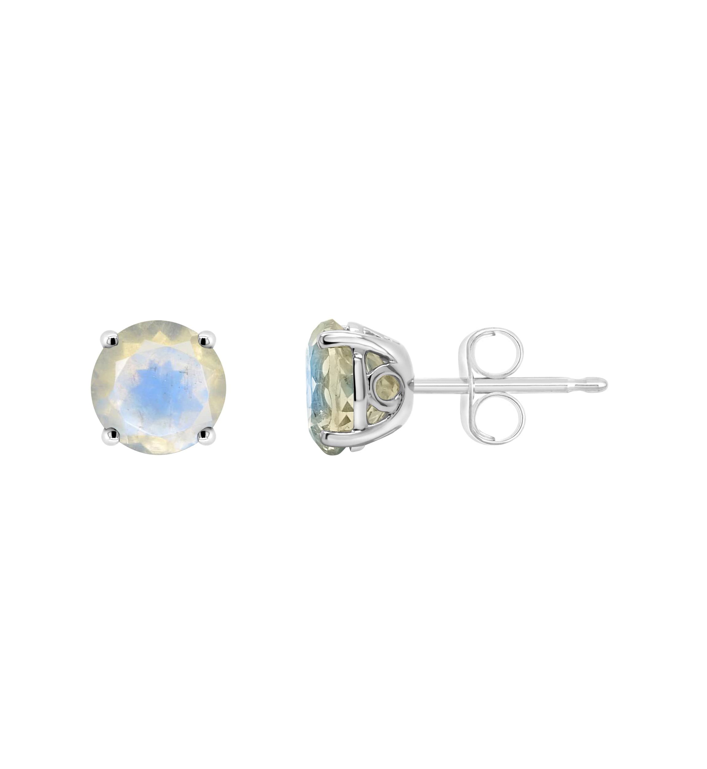 Sterling Silver 6mm Round Moonstone Stud Earrings