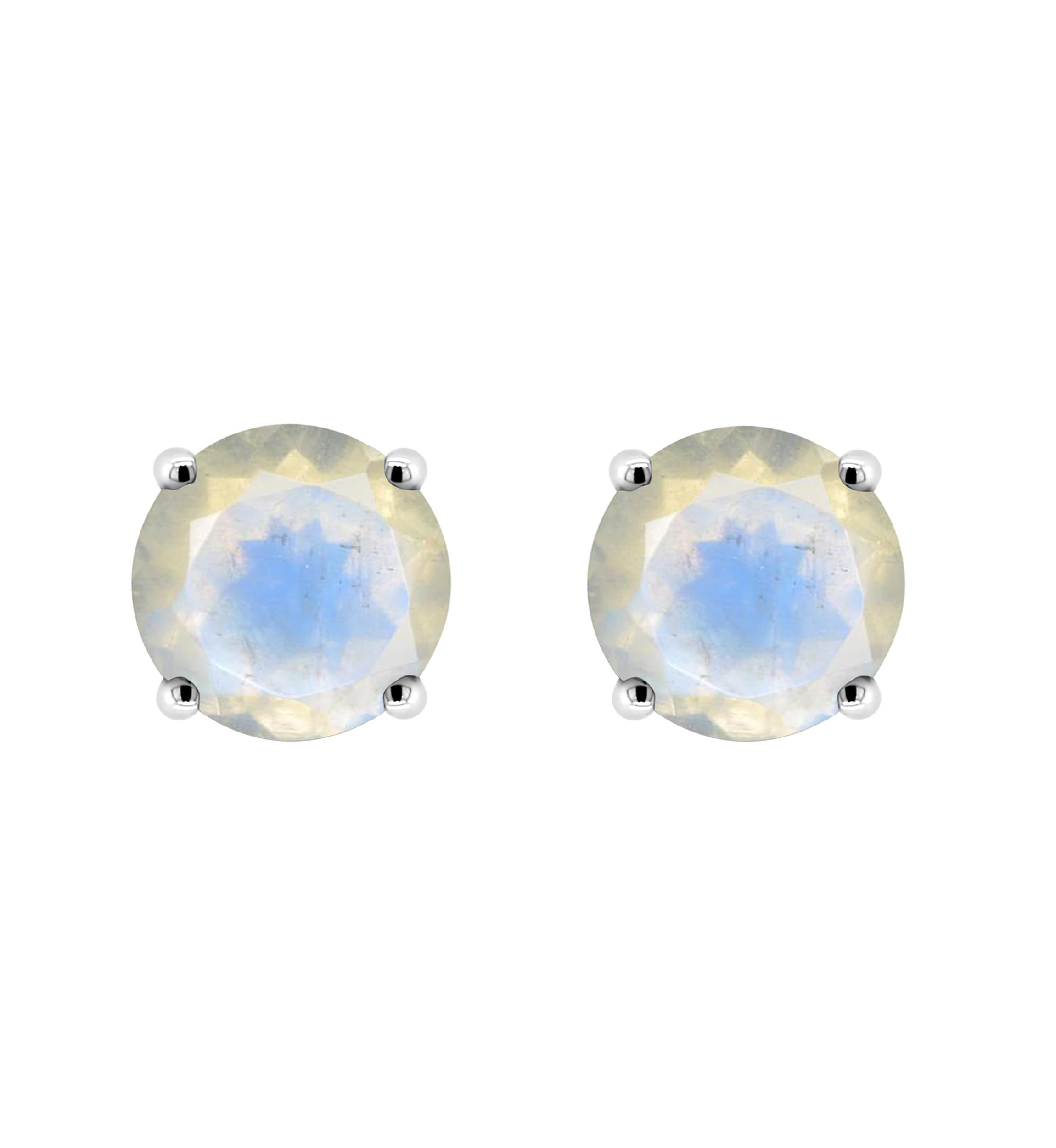 Sterling Silver 6mm Round Moonstone Stud Earrings