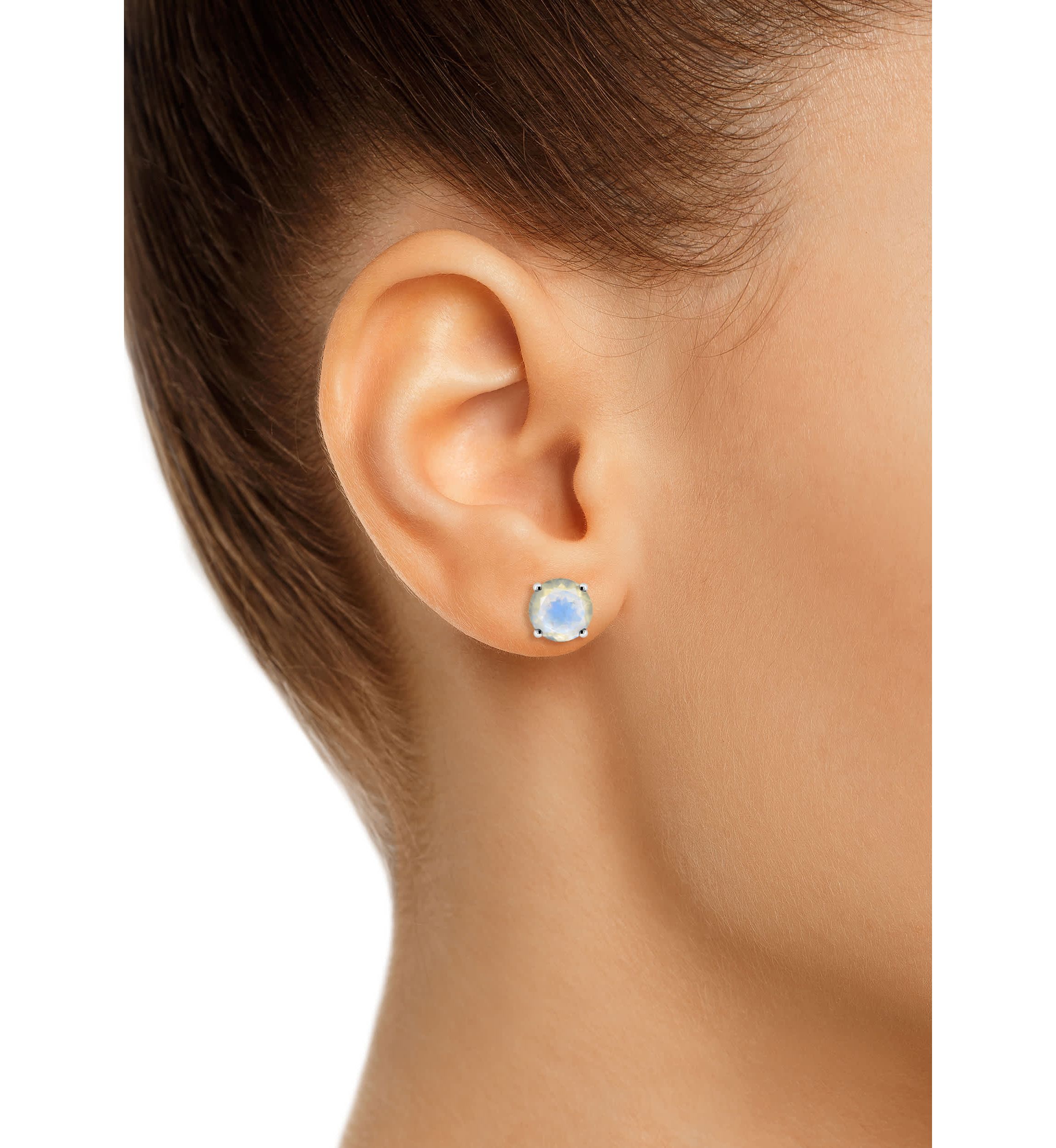 Sterling Silver 6mm Round Moonstone Stud Earrings