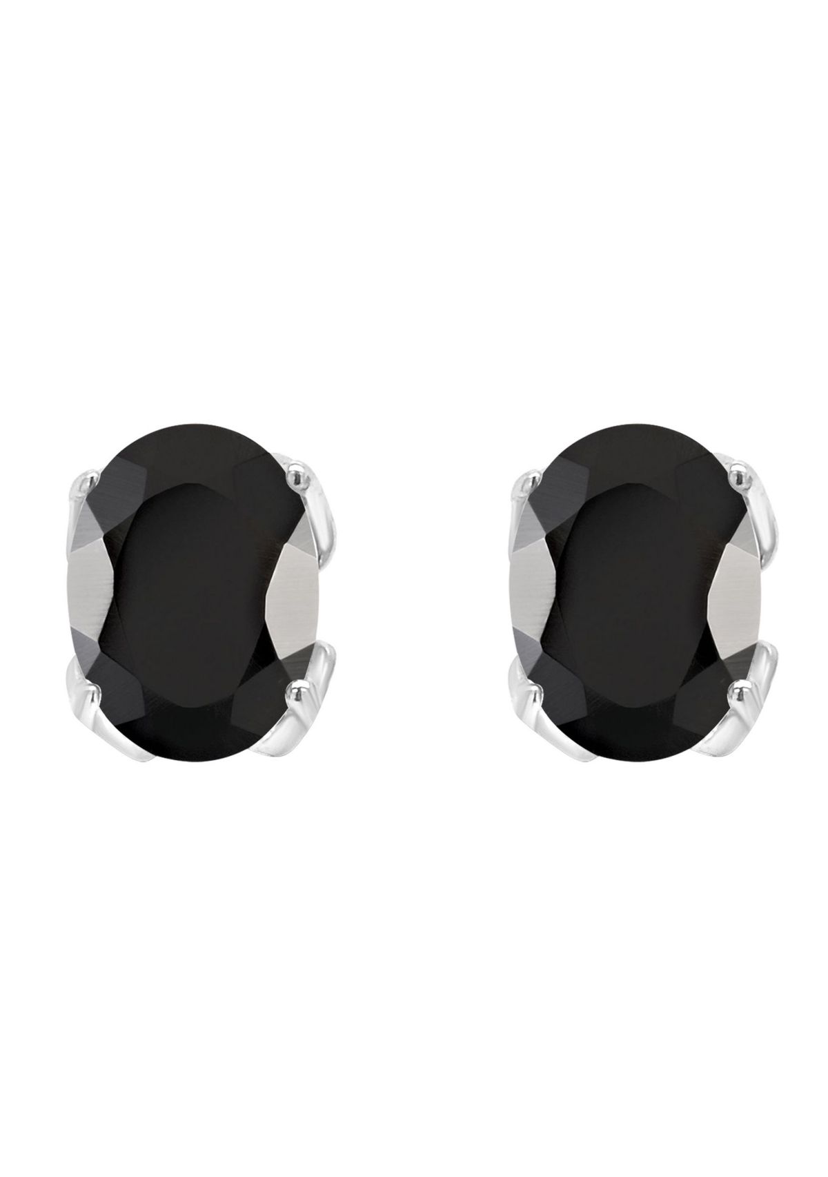 Sterling Silver 8x6mm Oval Black Agate Stud Earrings