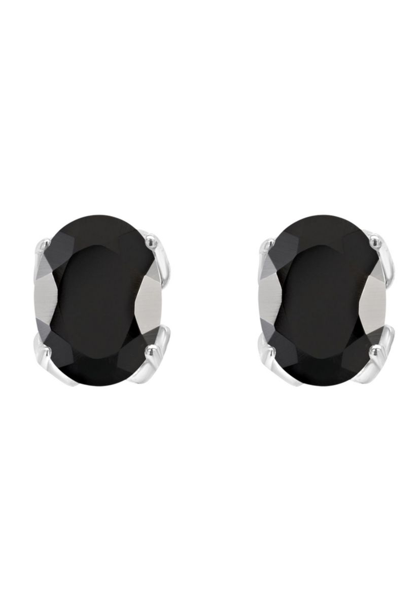 Sterling Silver 8x6mm Oval Black Agate Stud Earrings