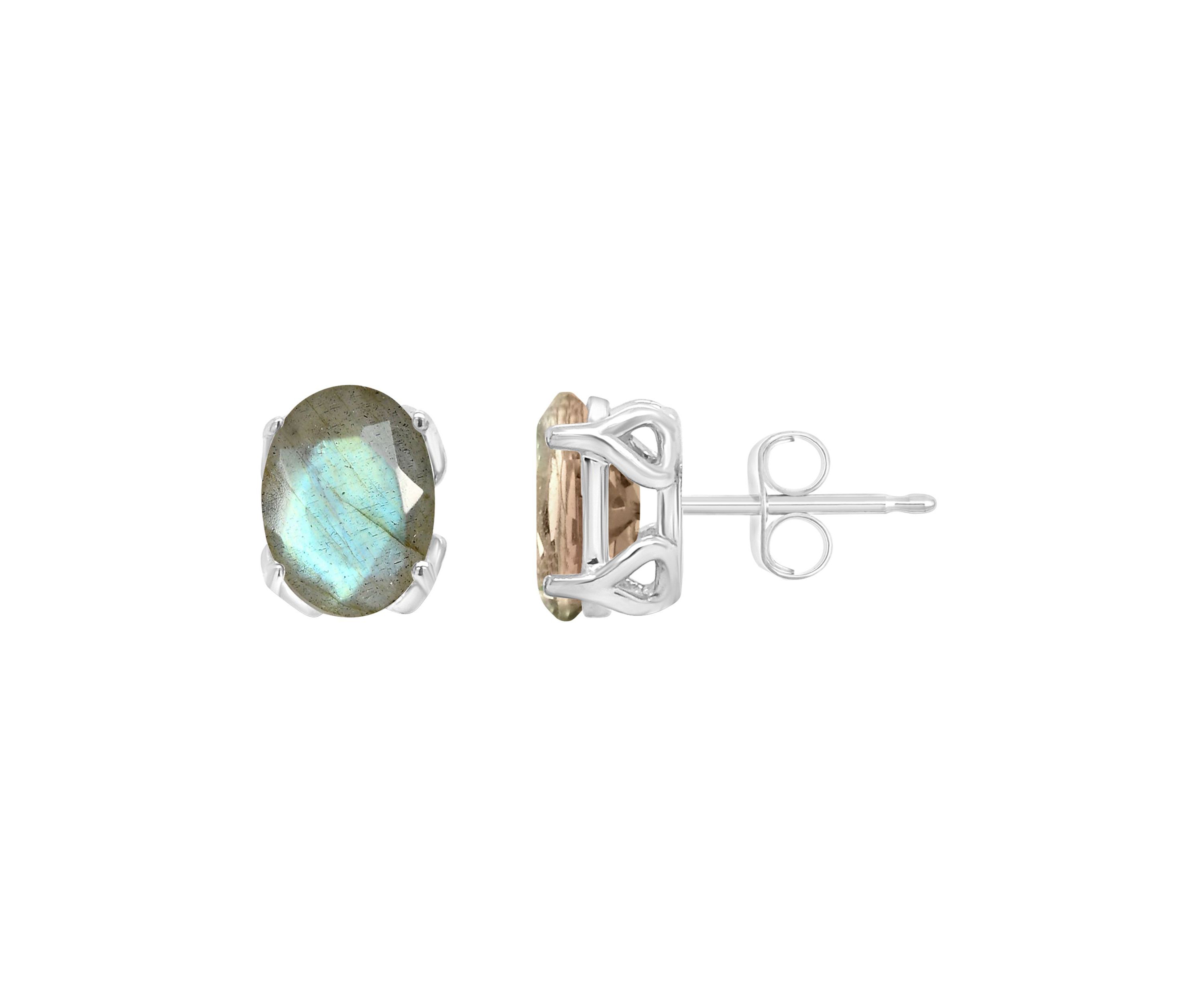 Sterling Silver 8x6mm Oval Labradorite Stud Earrings