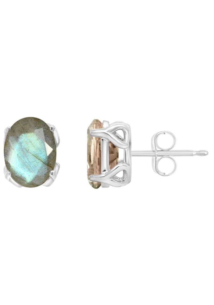 Sterling Silver 8x6mm Oval Labradorite Stud Earrings
