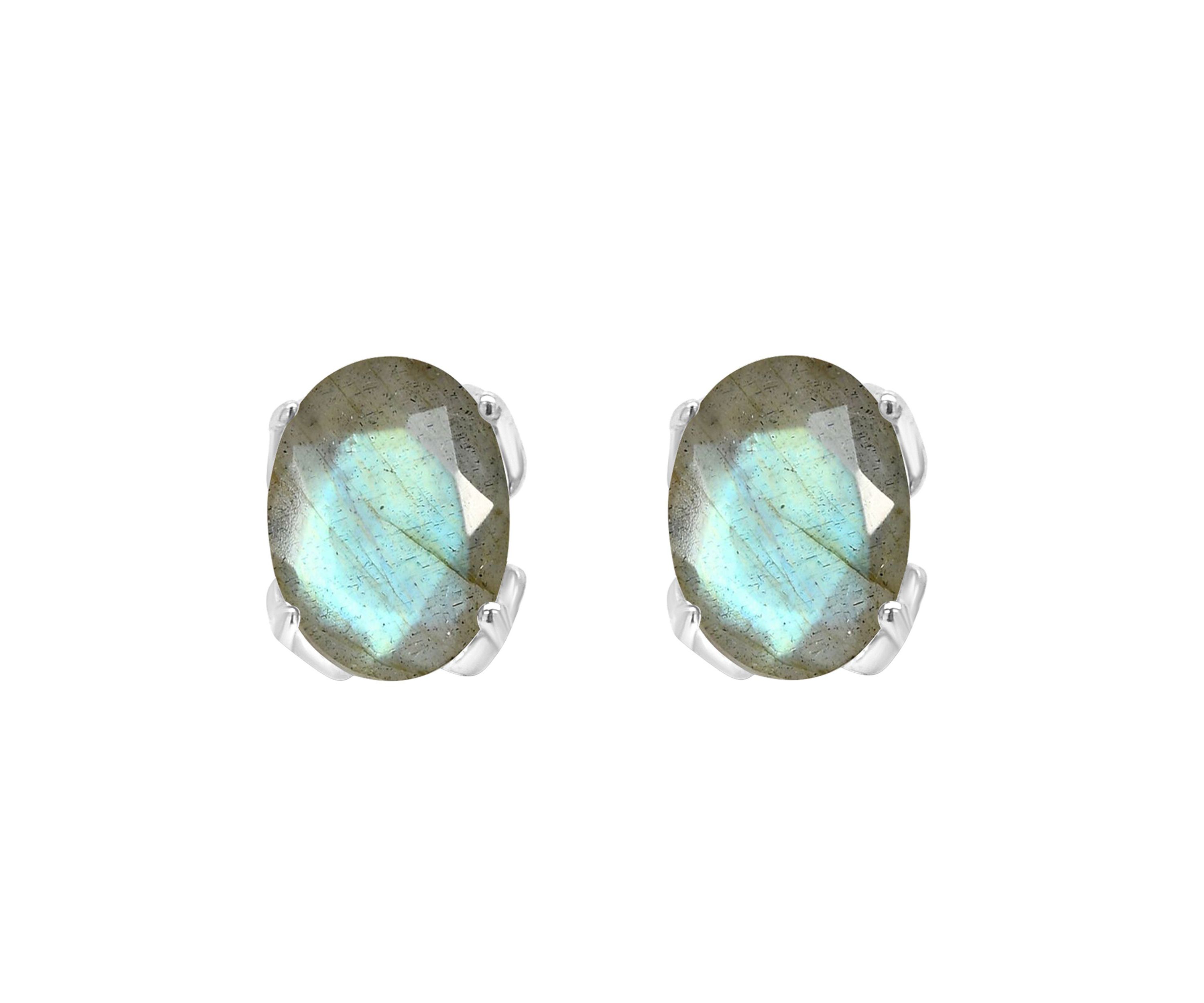 Sterling Silver 8x6mm Oval Labradorite Stud Earrings