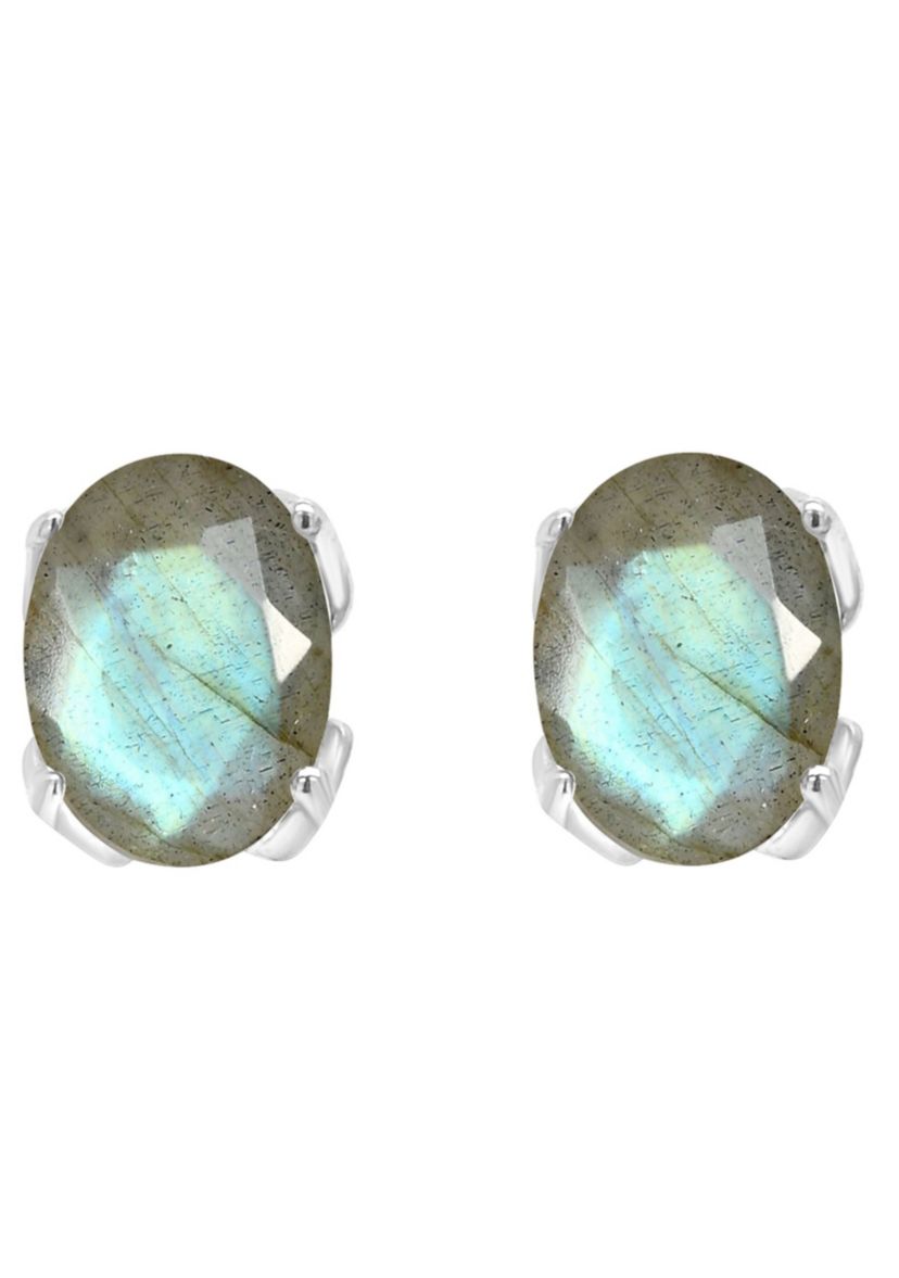 Sterling Silver 8x6mm Oval Labradorite Stud Earrings