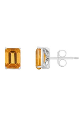 Belk & Co Sterling Silver 8x6mm Emerald Cut Gemstone Stud Earrings