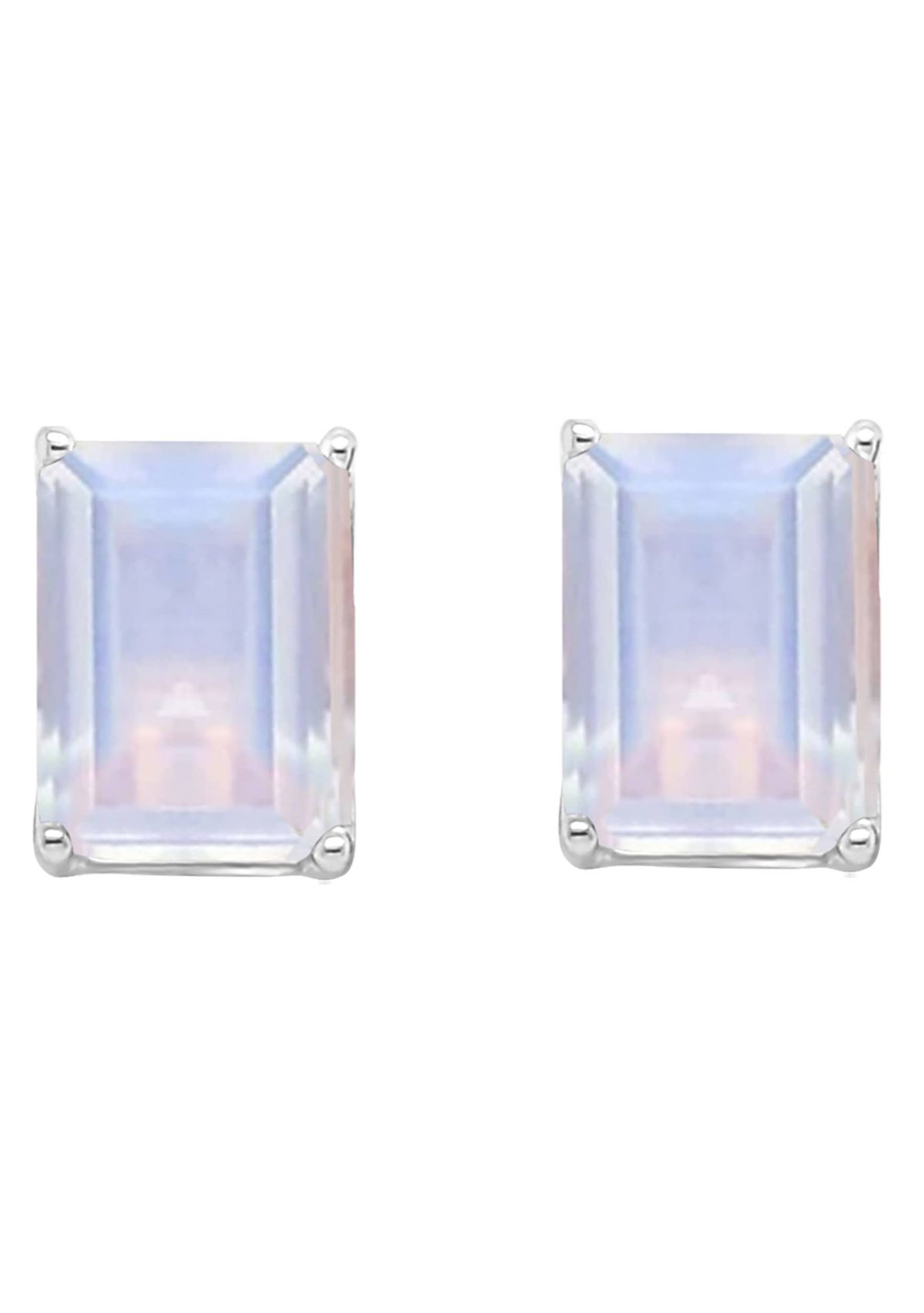 Sterling Silver 8x6mm Emerald Cut Moonstone Stud Earrings
