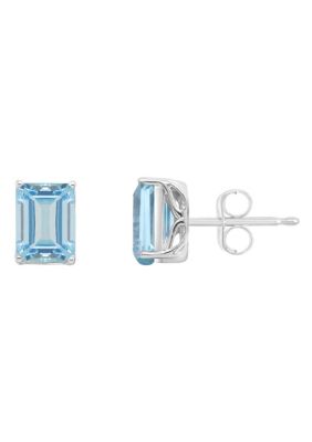 Belk & Co Sterling Silver 8x6mm Emerald Cut Gemstone Stud Earrings, Blue