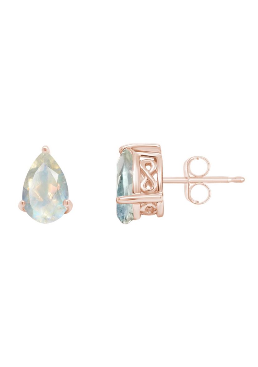 Sterling Silver/14K Rose Gold Plated 8x5mm Pear Shape Moonstone Stud Earrings