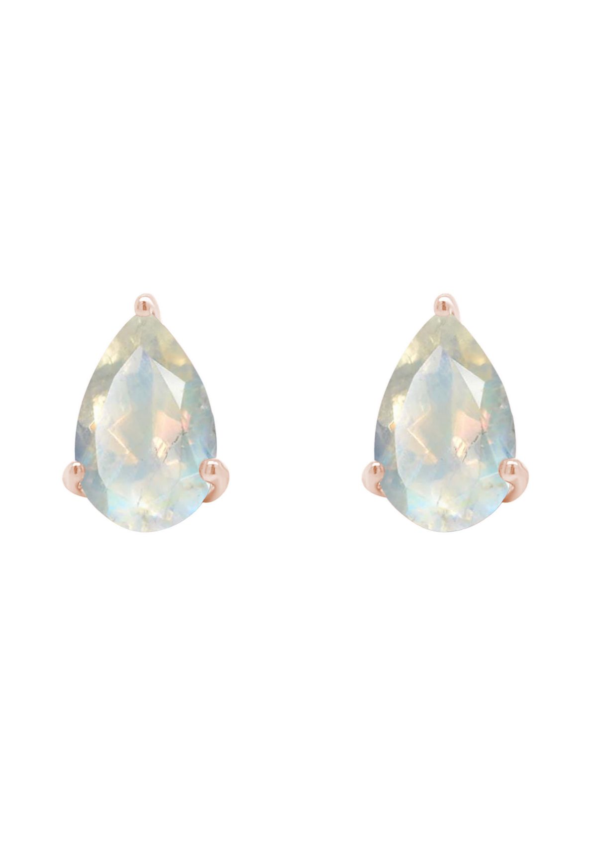 Sterling Silver/14K Rose Gold Plated 8x5mm Pear Shape Moonstone Stud Earrings