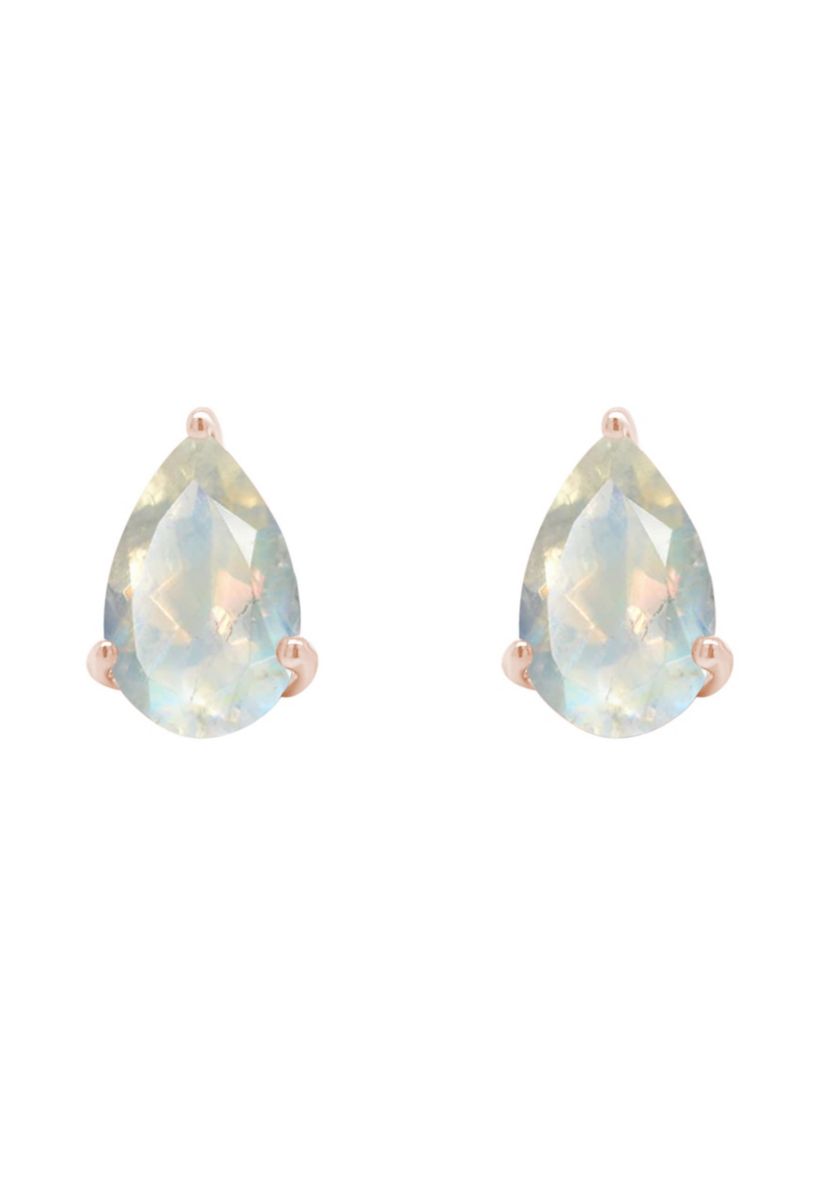 Sterling Silver/14K Rose Gold Plated 8x5mm Pear Shape Moonstone Stud Earrings