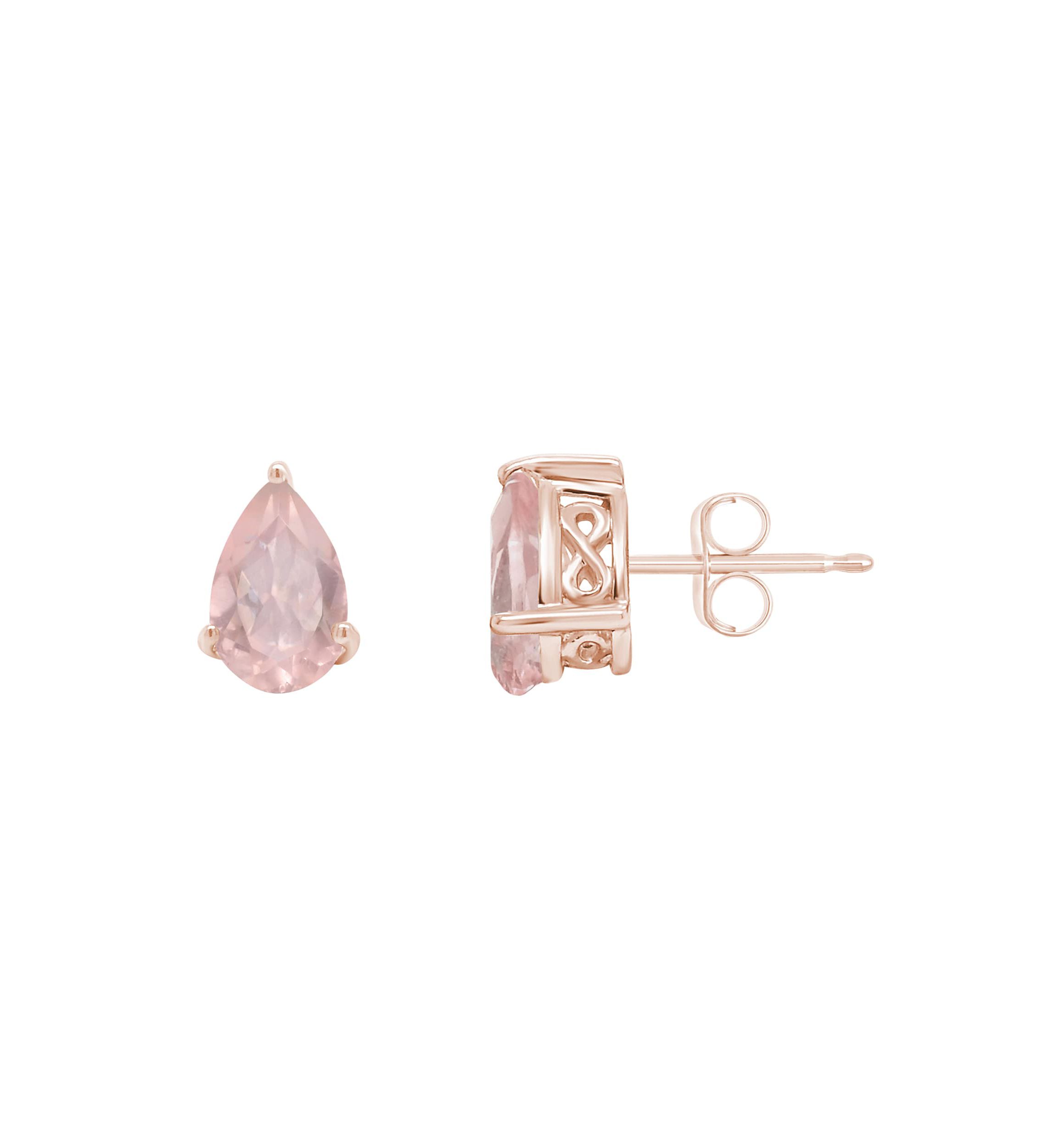 Sterling Silver/14K Rose Gold Plated 8x5mm Pear Shape Rose Quartz Stud Earrings