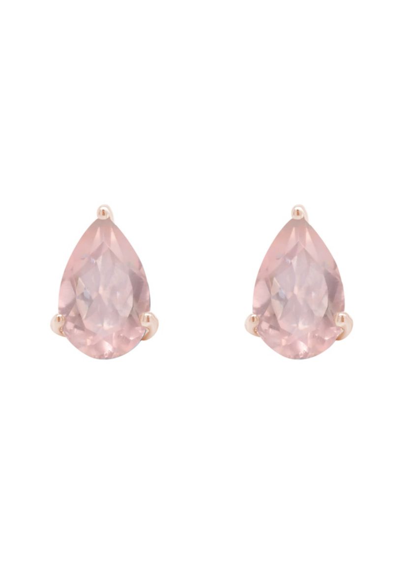 Sterling Silver/14K Rose Gold Plated 8x5mm Pear Shape Rose Quartz Stud Earrings