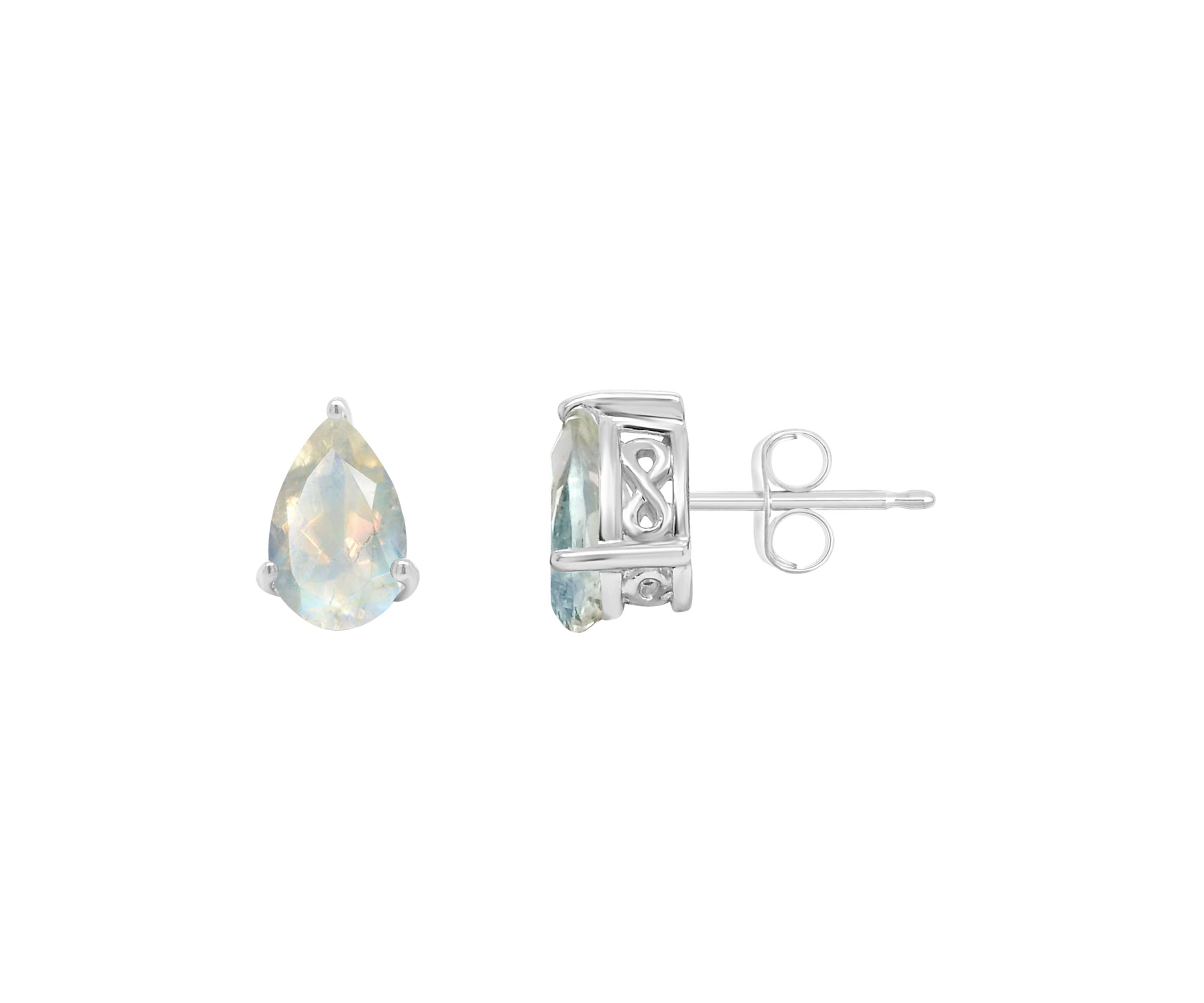 Sterling Silver 8x5mm Pear Shape Moonstone Stud Earrings