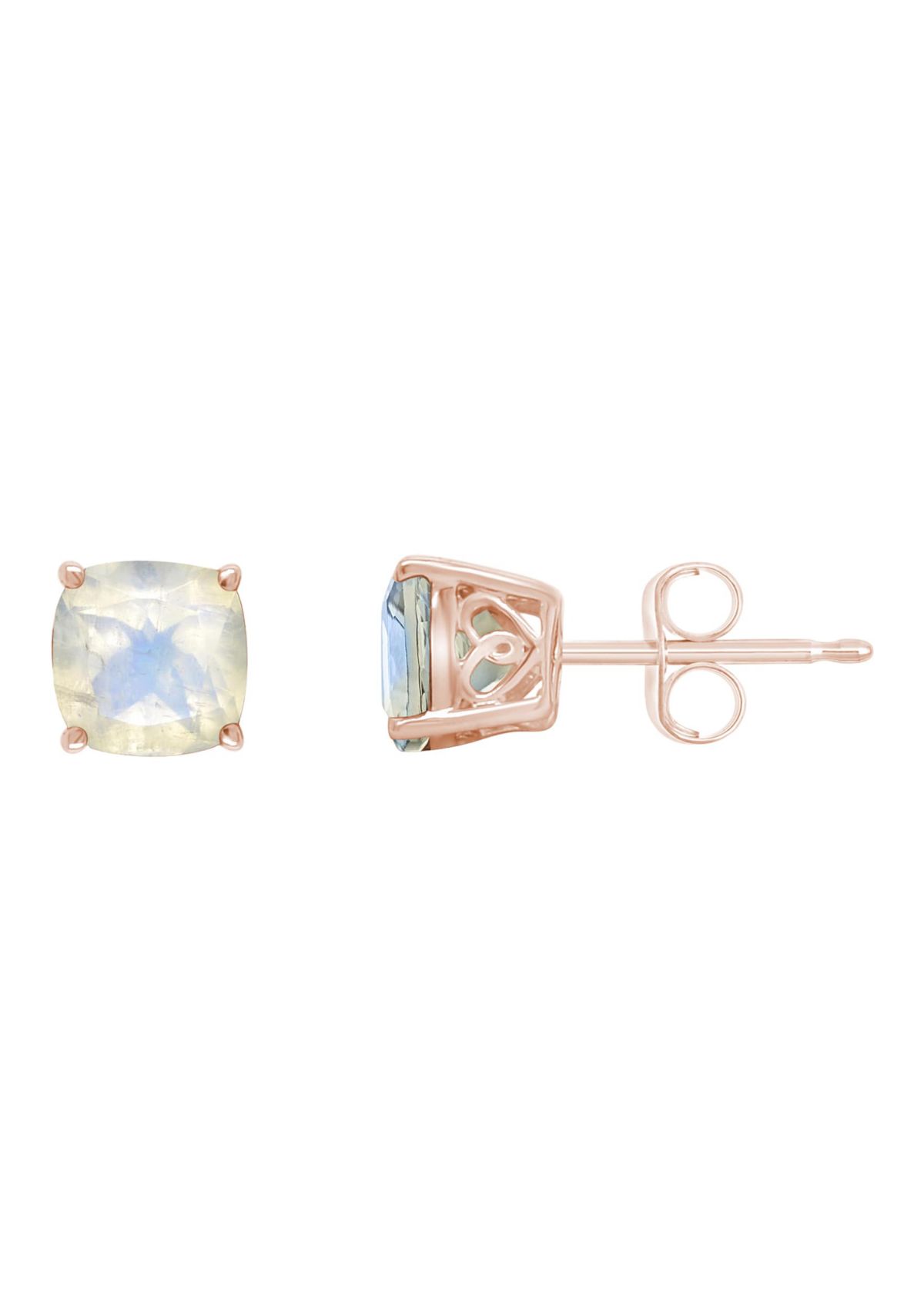 Sterling Silver/14K Rose Gold Plated 6mm Cushion Moonstone Stud Earrings