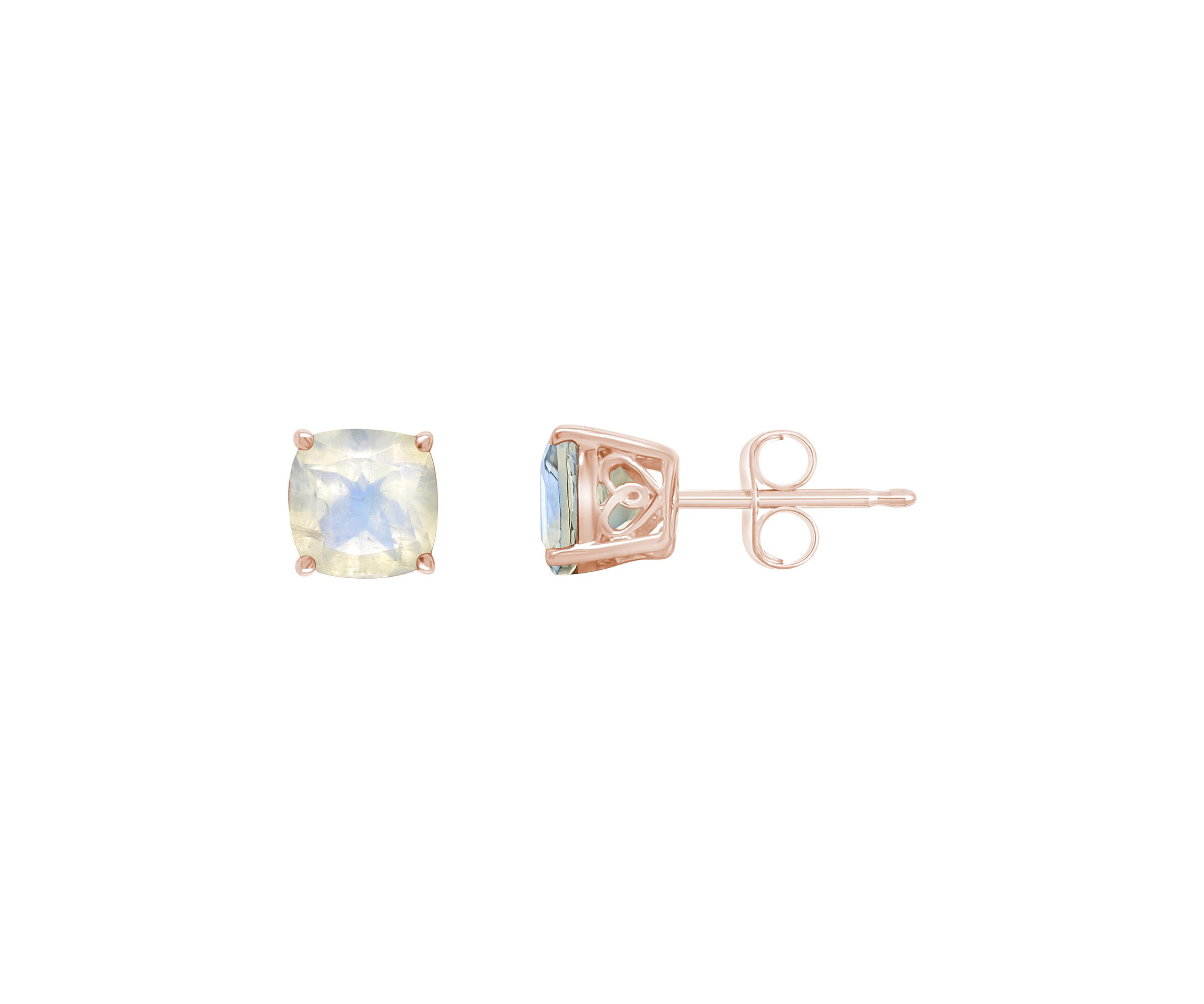 Sterling Silver/14K Rose Gold Plated 6mm Cushion Moonstone Stud Earrings