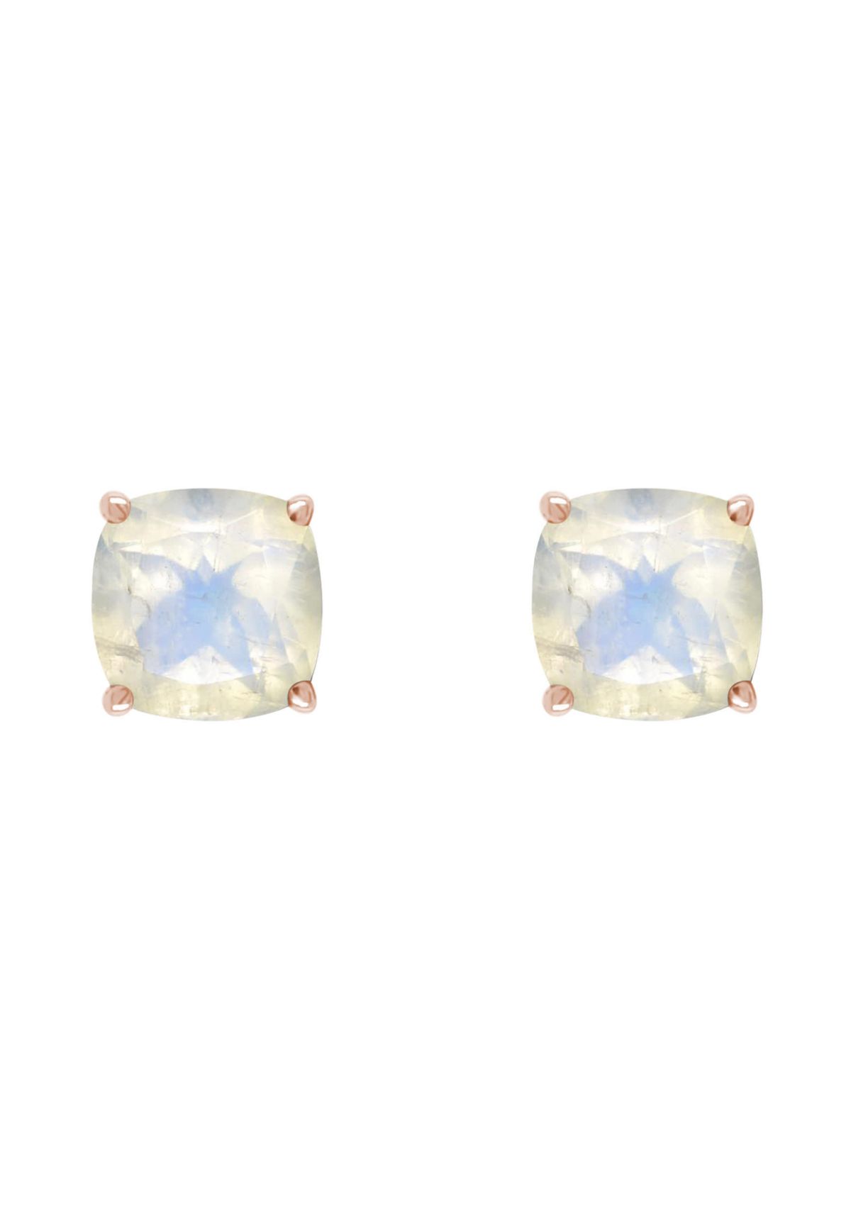 Sterling Silver/14K Rose Gold Plated 6mm Cushion Moonstone Stud Earrings