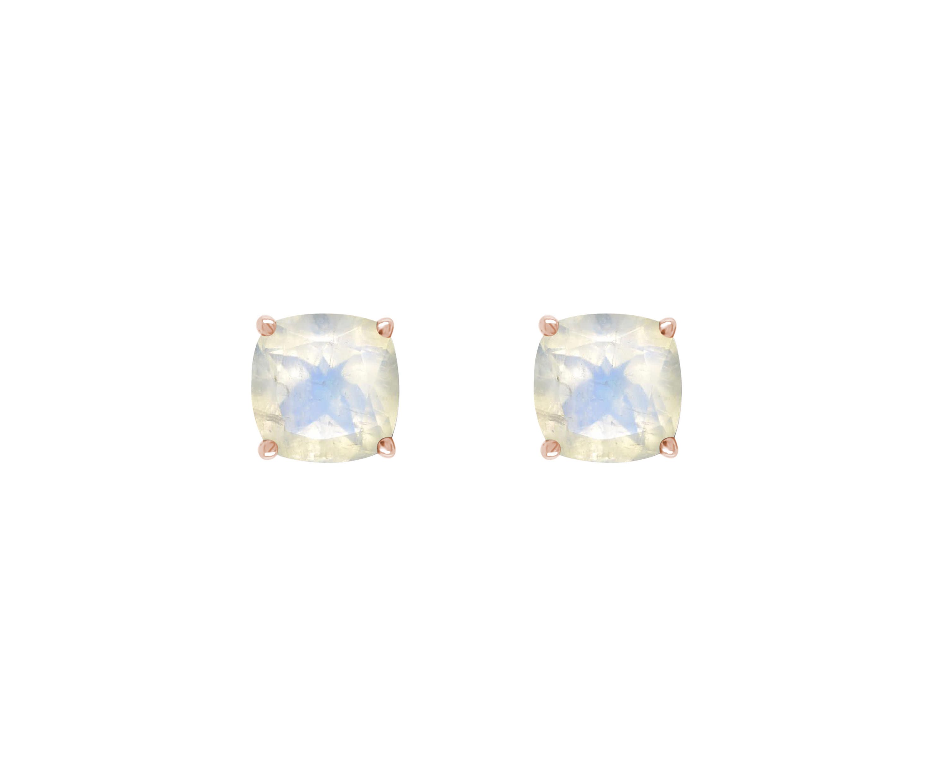 Sterling Silver/14K Rose Gold Plated 6mm Cushion Moonstone Stud Earrings