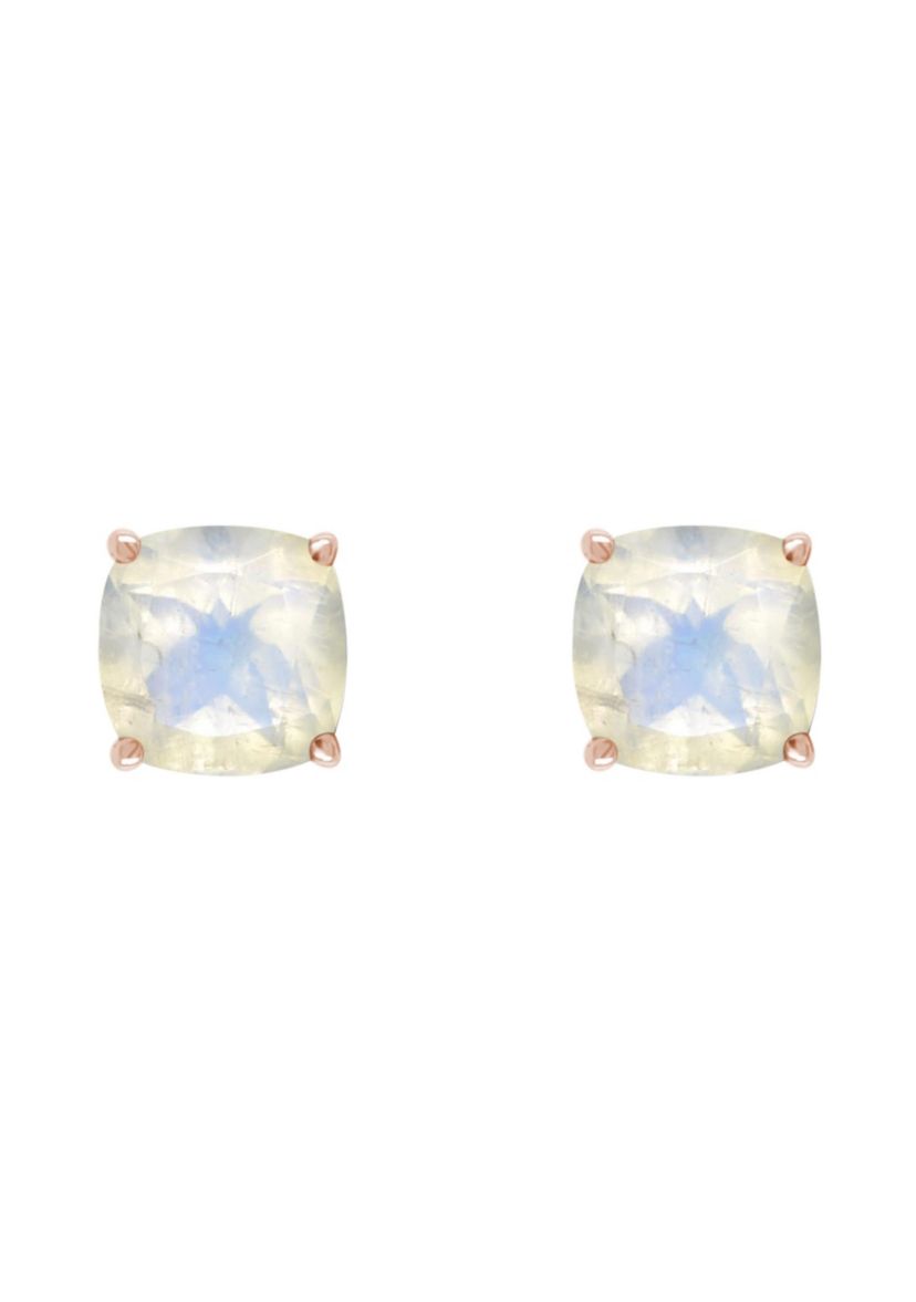 Sterling Silver/14K Rose Gold Plated 6mm Cushion Moonstone Stud Earrings