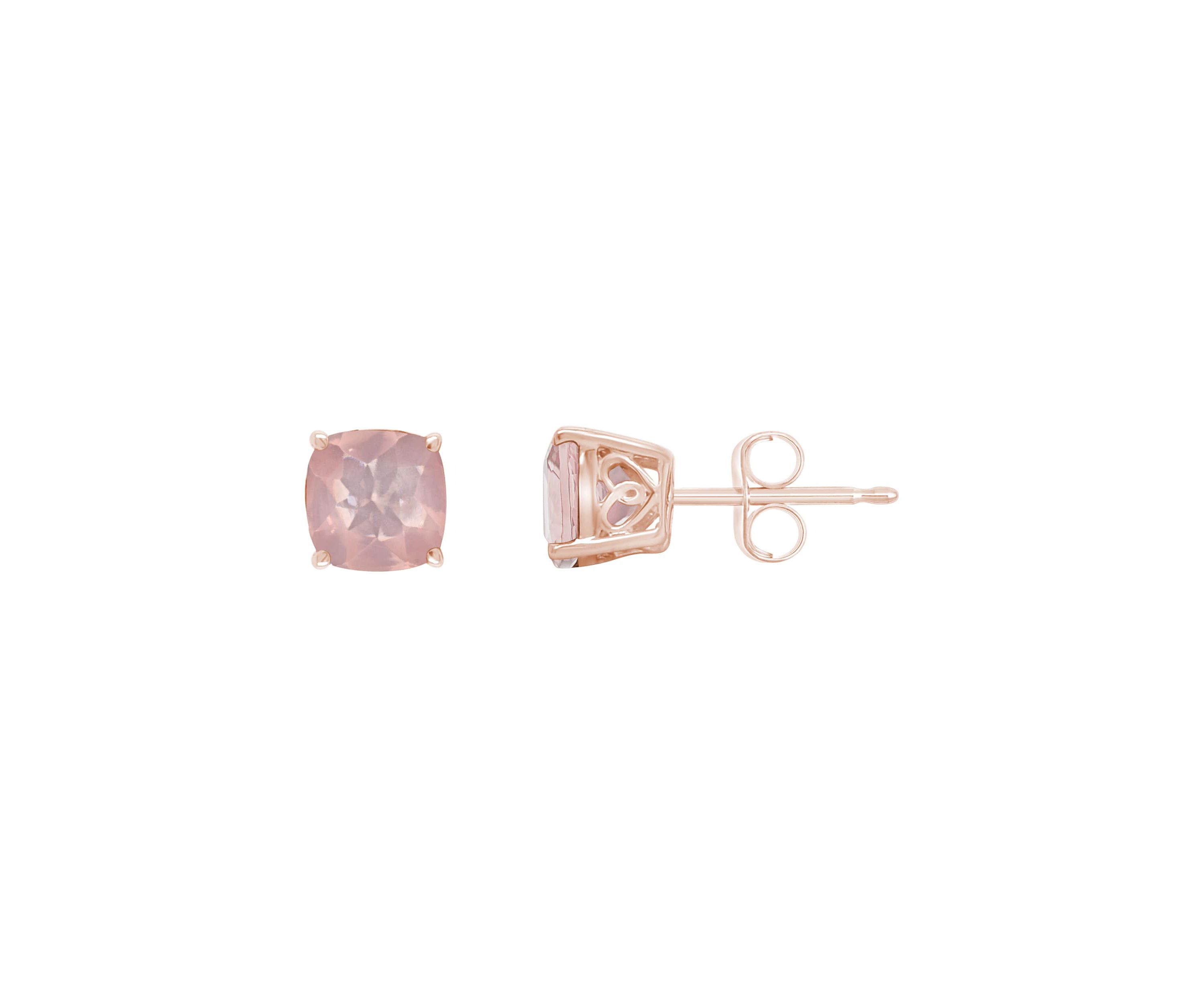 Sterling Silver/14K Rose Gold Plated 6mm Cushion Rose Quartz Stud Earrings