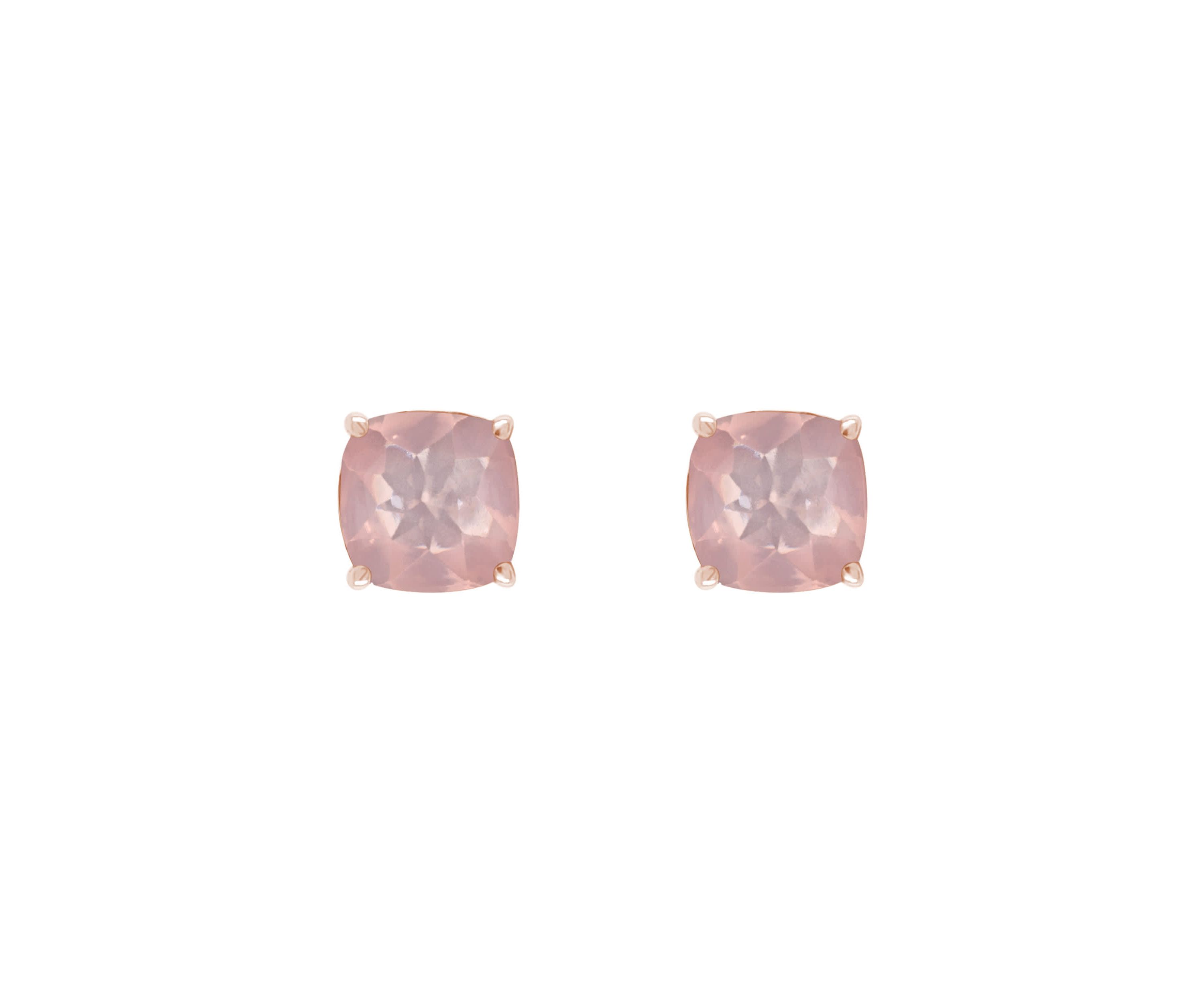 Sterling Silver/14K Rose Gold Plated 6mm Cushion Rose Quartz Stud Earrings