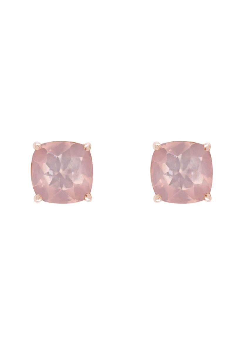 Sterling Silver/14K Rose Gold Plated 6mm Cushion Rose Quartz Stud Earrings