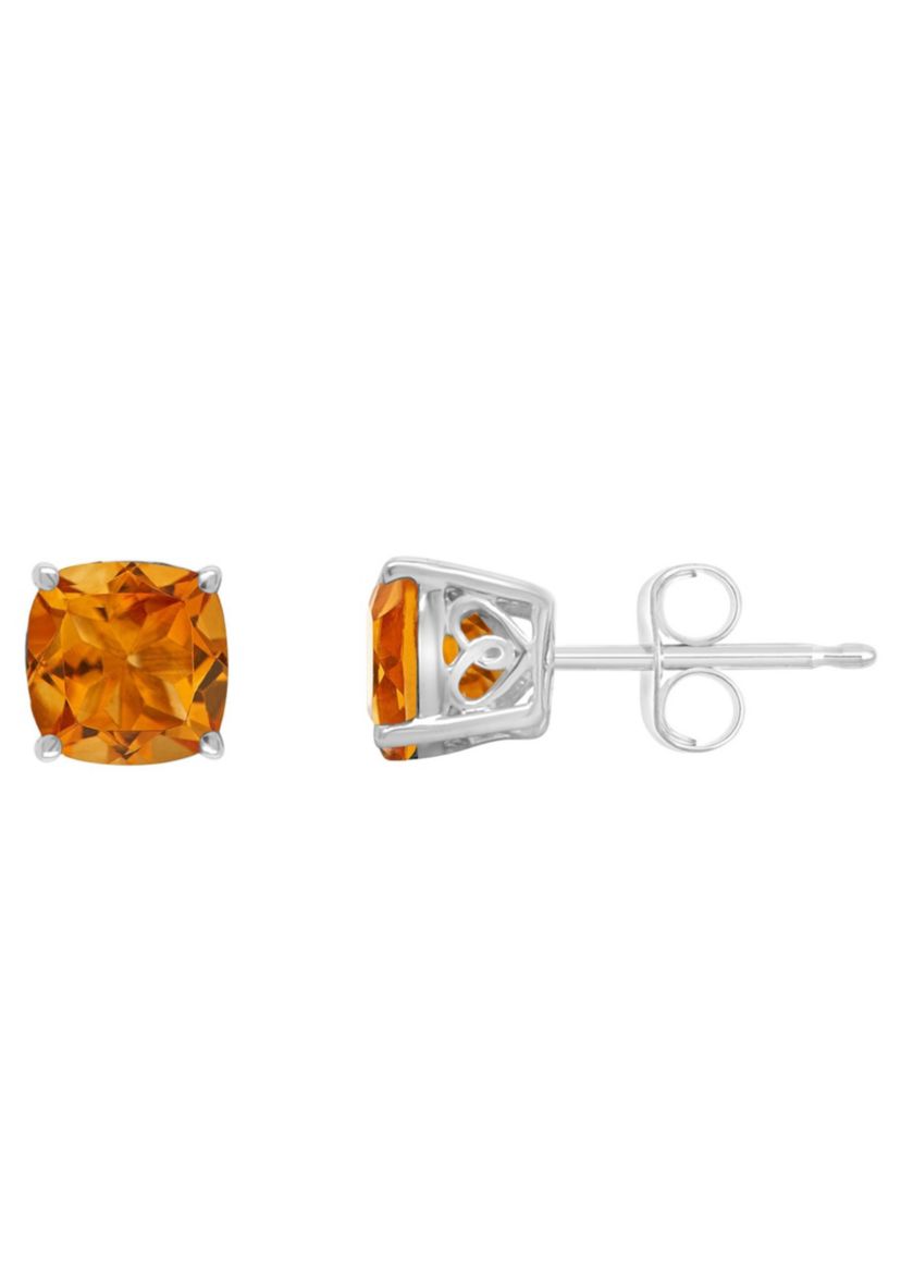 Sterling Silver 6mm Cushion Citrine Stud Earrings