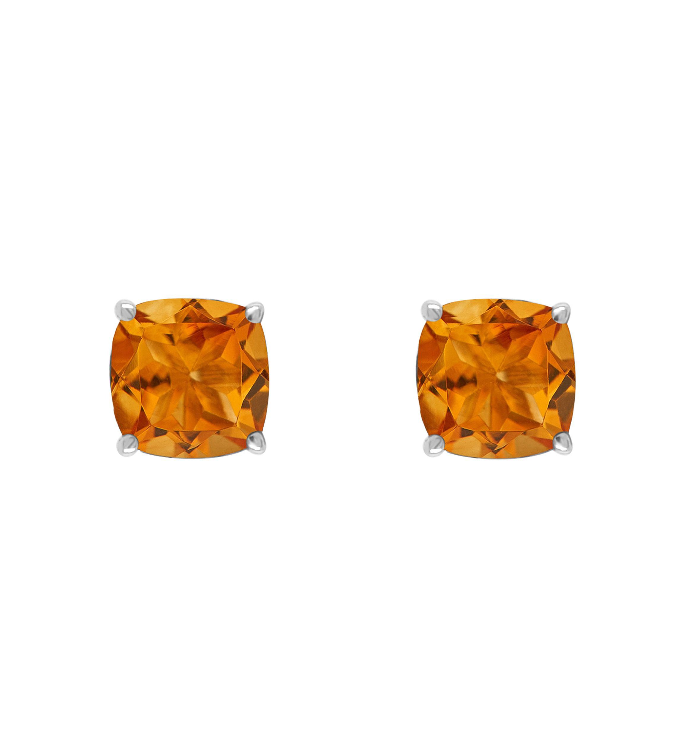 Sterling Silver 6mm Cushion Citrine Stud Earrings