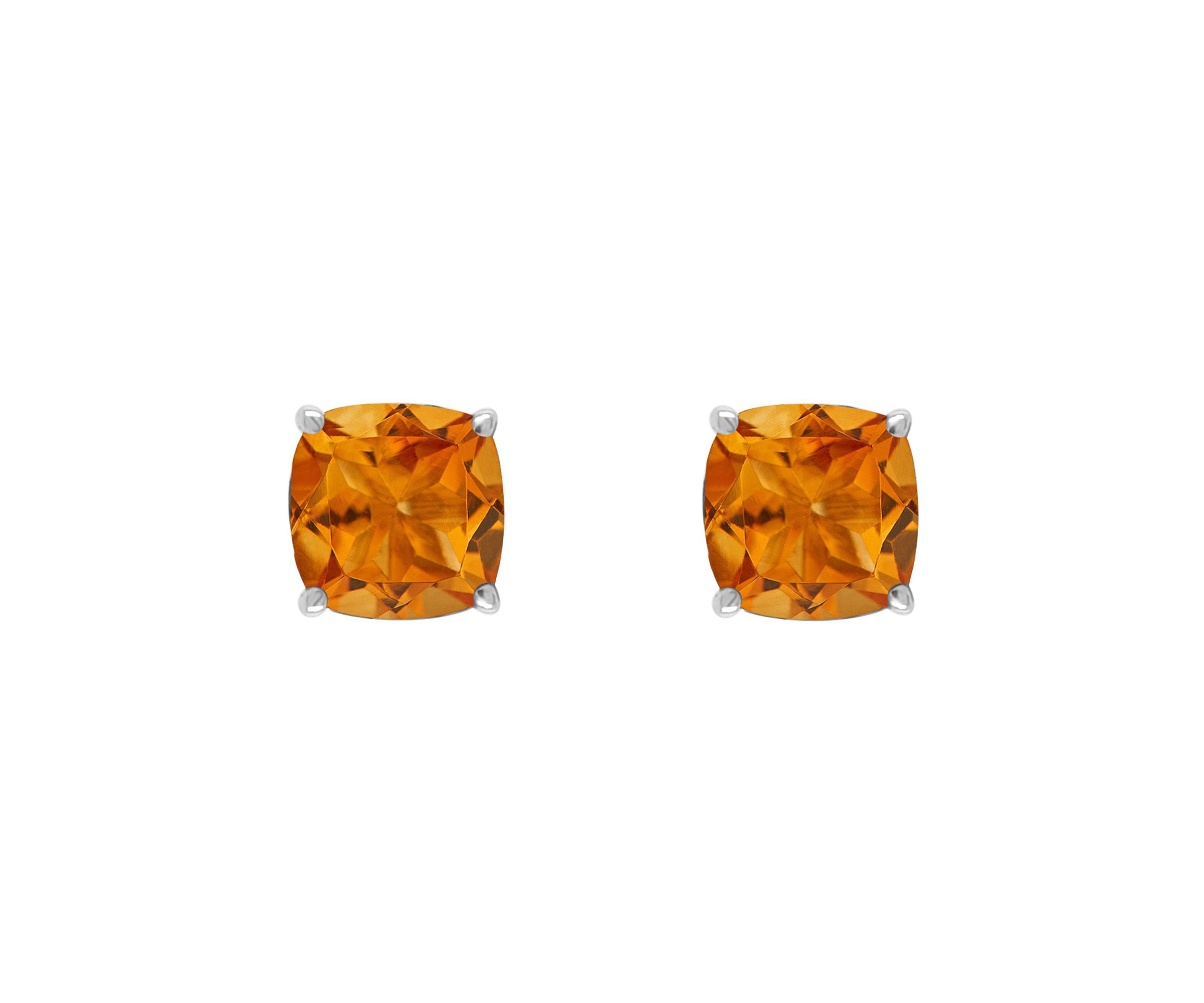 Sterling Silver 6mm Cushion Citrine Stud Earrings