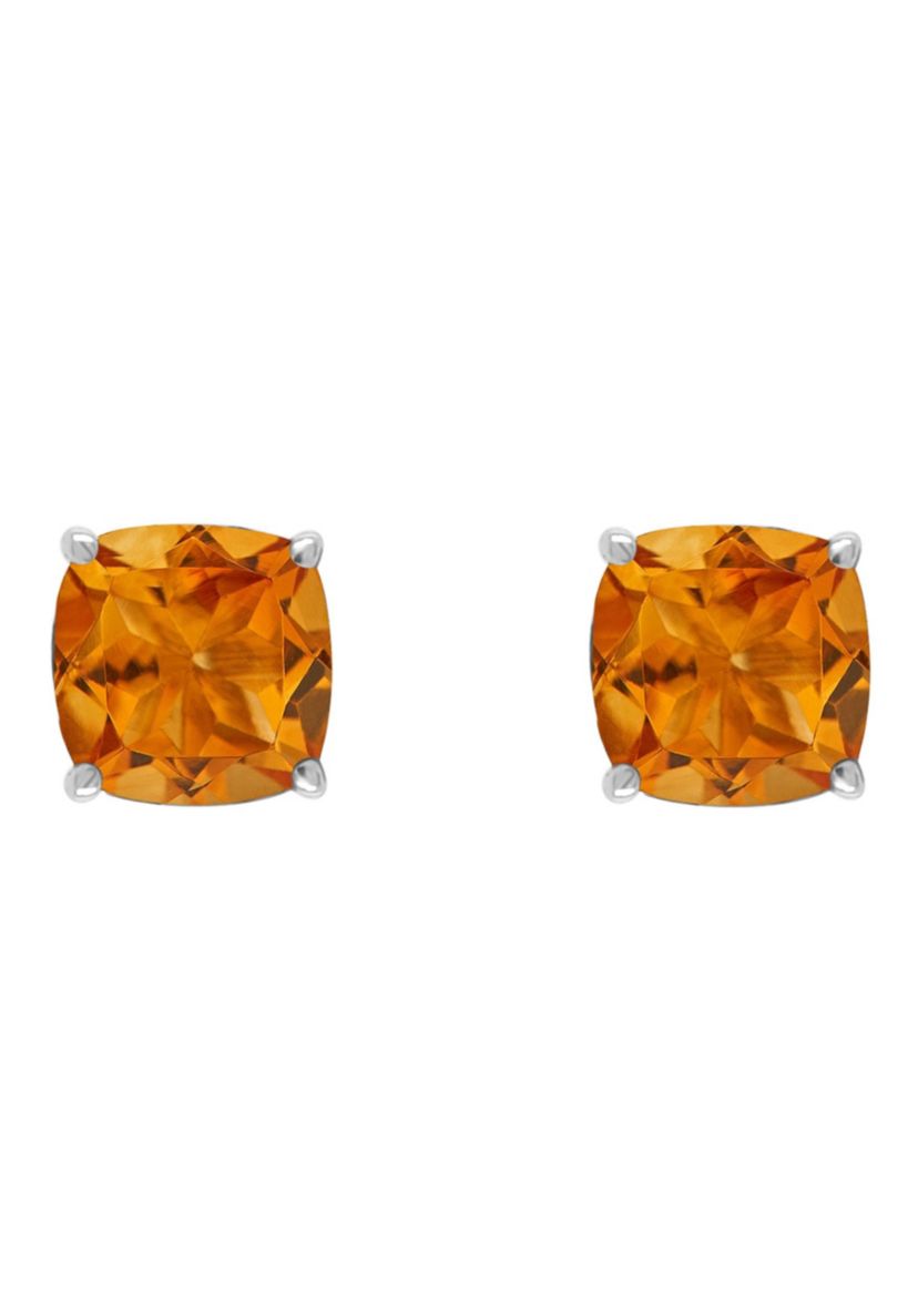 Sterling Silver 6mm Cushion Citrine Stud Earrings
