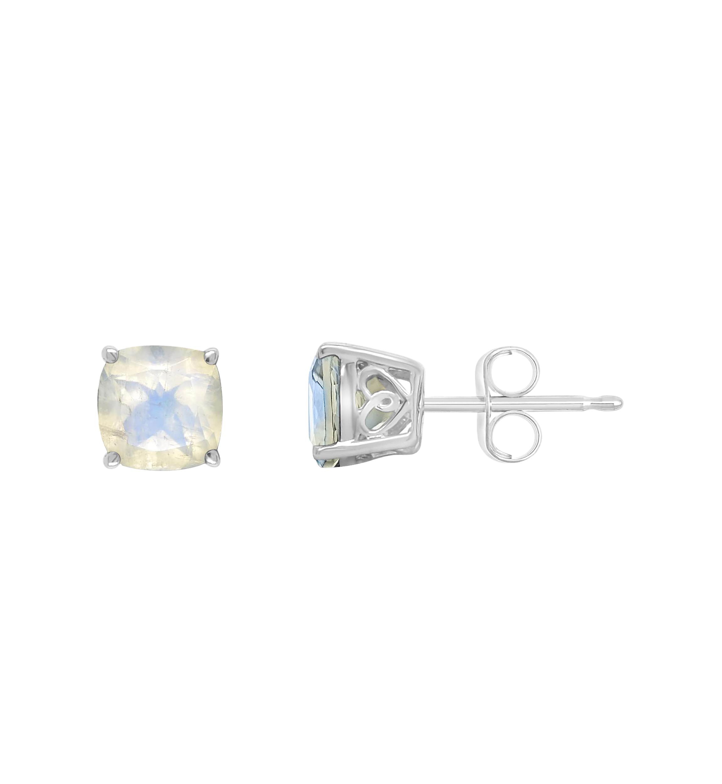 Sterling Silver 6mm Cushion Moonstone Stud Earrings