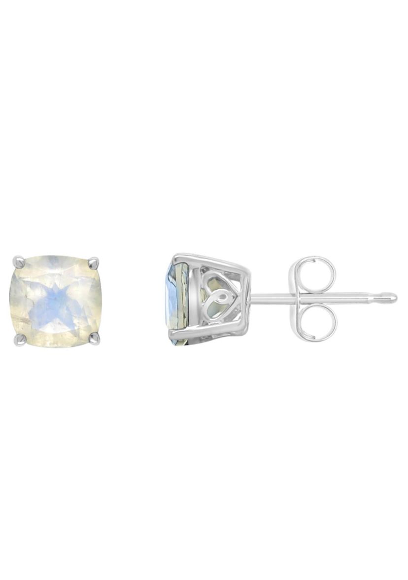 Sterling Silver 6mm Cushion Moonstone Stud Earrings