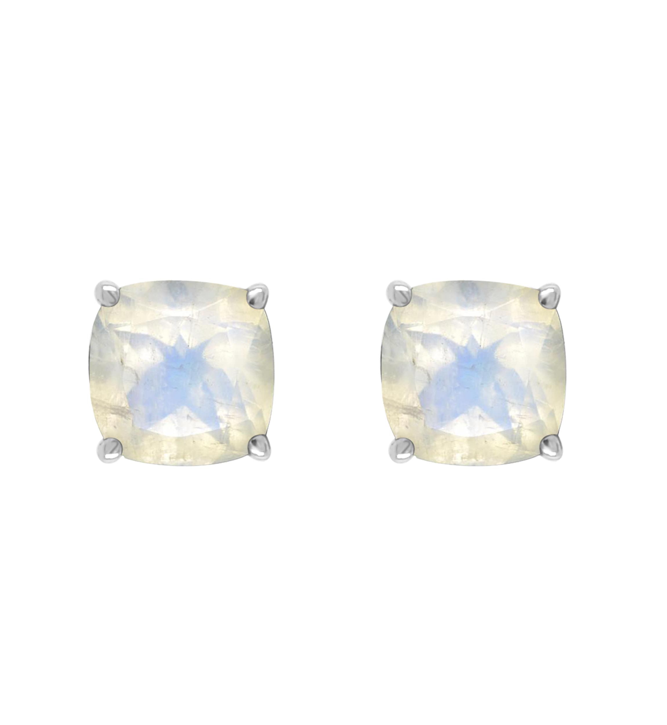 Sterling Silver 6mm Cushion Moonstone Stud Earrings