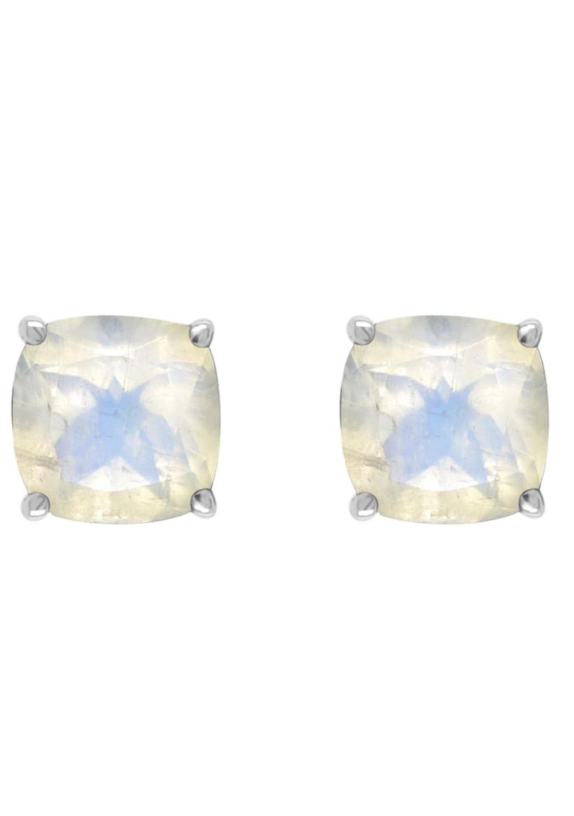 Sterling Silver 6mm Cushion Moonstone Stud Earrings