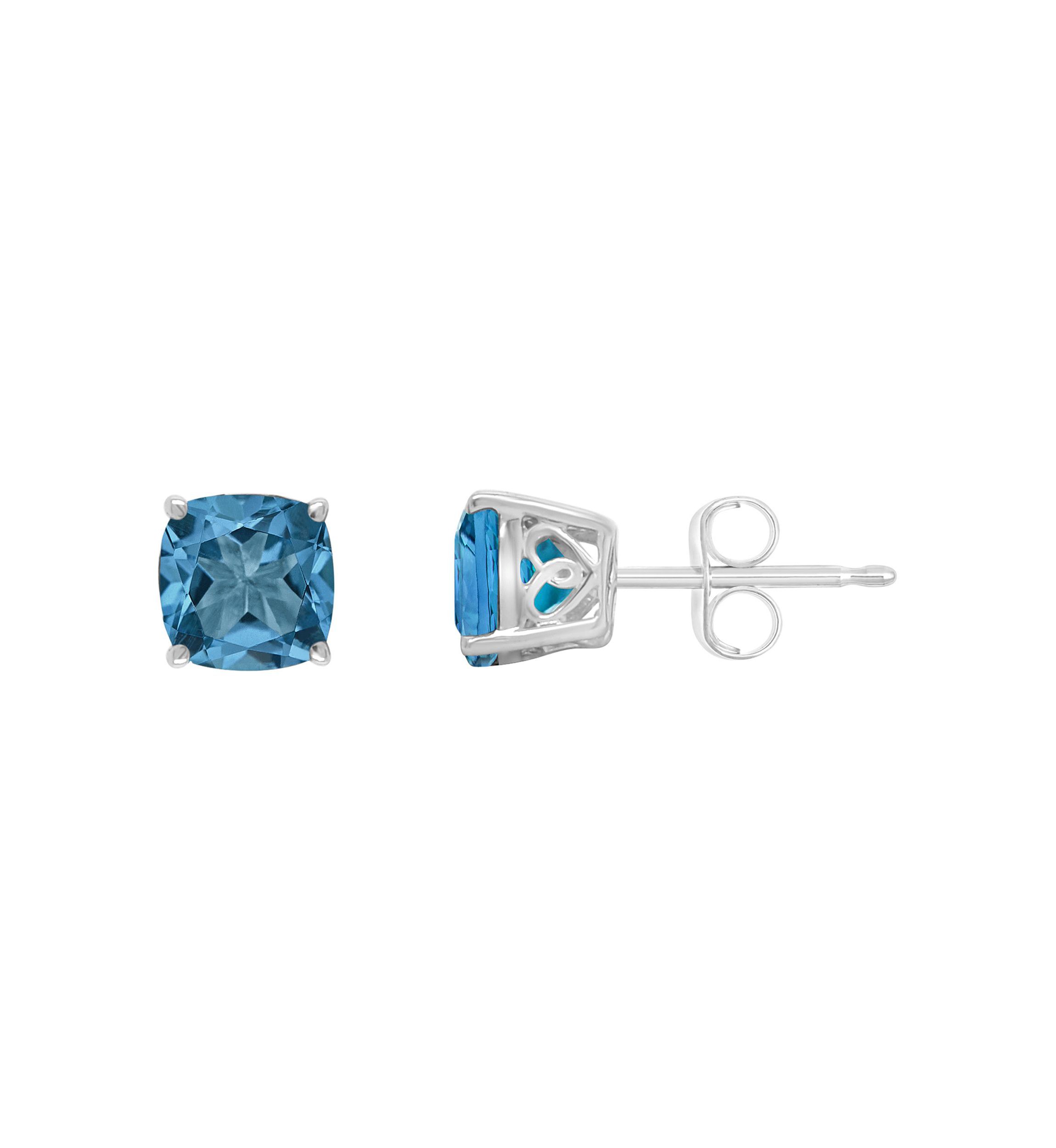Sterling Silver 6mm Cushion London Blue Topaz Stud Earrings