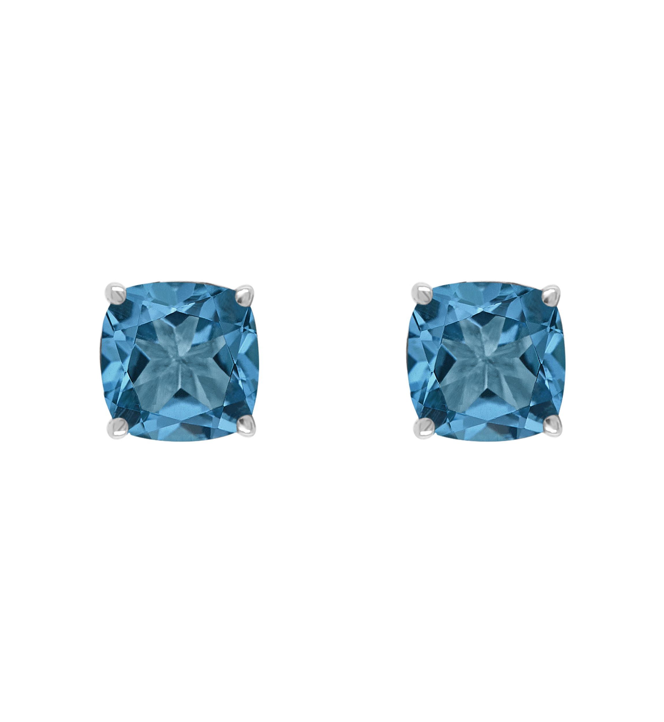 Sterling Silver 6mm Cushion London Blue Topaz Stud Earrings