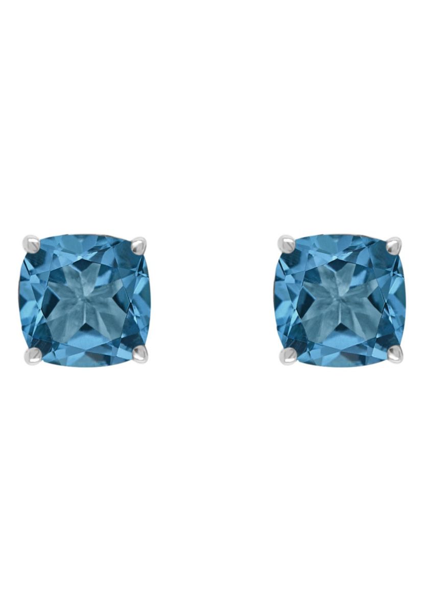 Sterling Silver 6mm Cushion London Blue Topaz Stud Earrings
