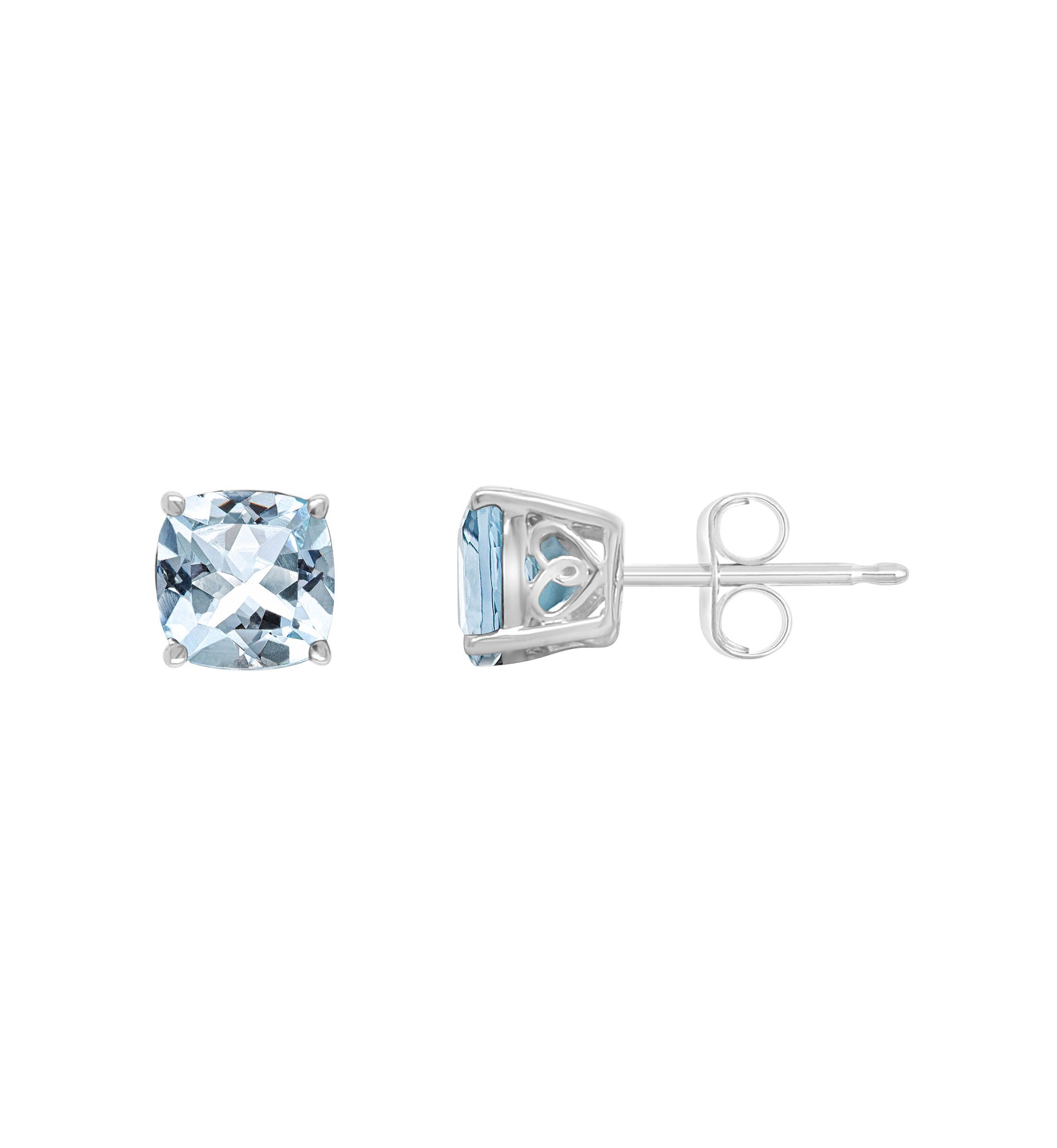 Sterling Silver 6mm Cushion Sky Blue Topaz Stud Earrings