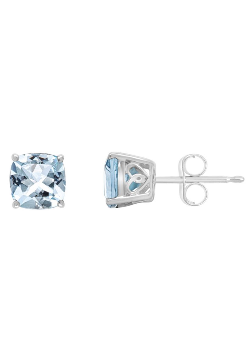 Sterling Silver 6mm Cushion Sky Blue Topaz Stud Earrings
