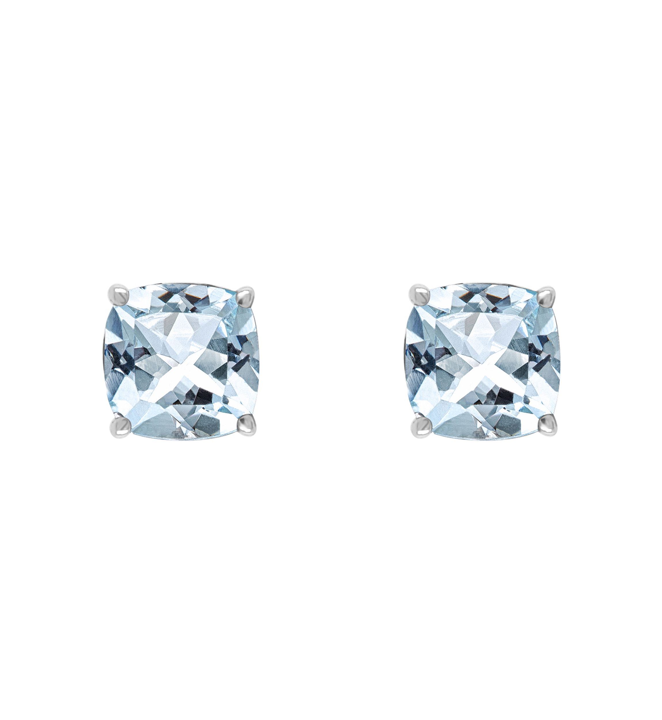 Sterling Silver 6mm Cushion Sky Blue Topaz Stud Earrings
