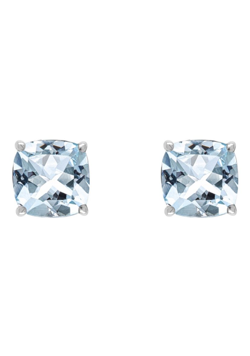 Sterling Silver 6mm Cushion Sky Blue Topaz Stud Earrings
