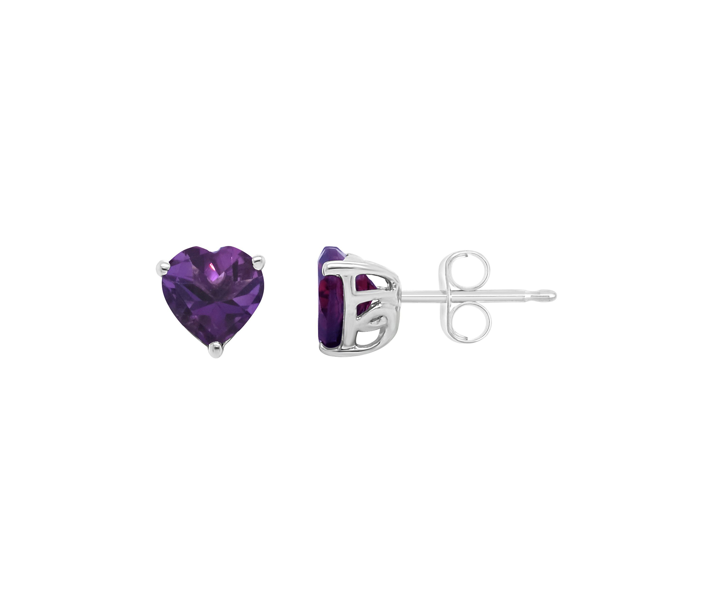Sterling Silver 6mm Heart Shape Amethyst Stud Earrings