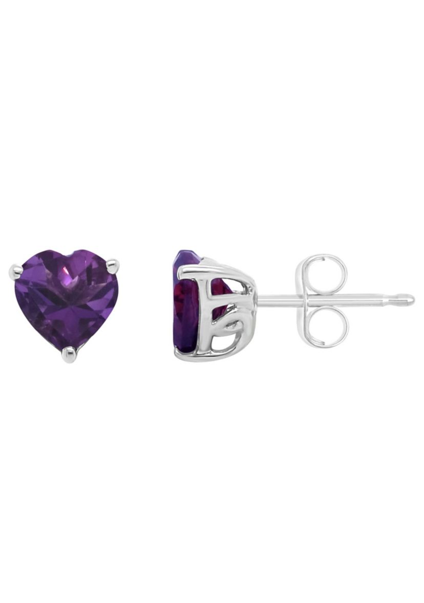 Sterling Silver 6mm Heart Shape Amethyst Stud Earrings