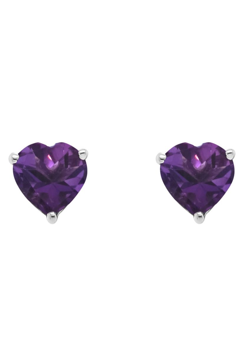 Sterling Silver 6mm Heart Shape Amethyst Stud Earrings