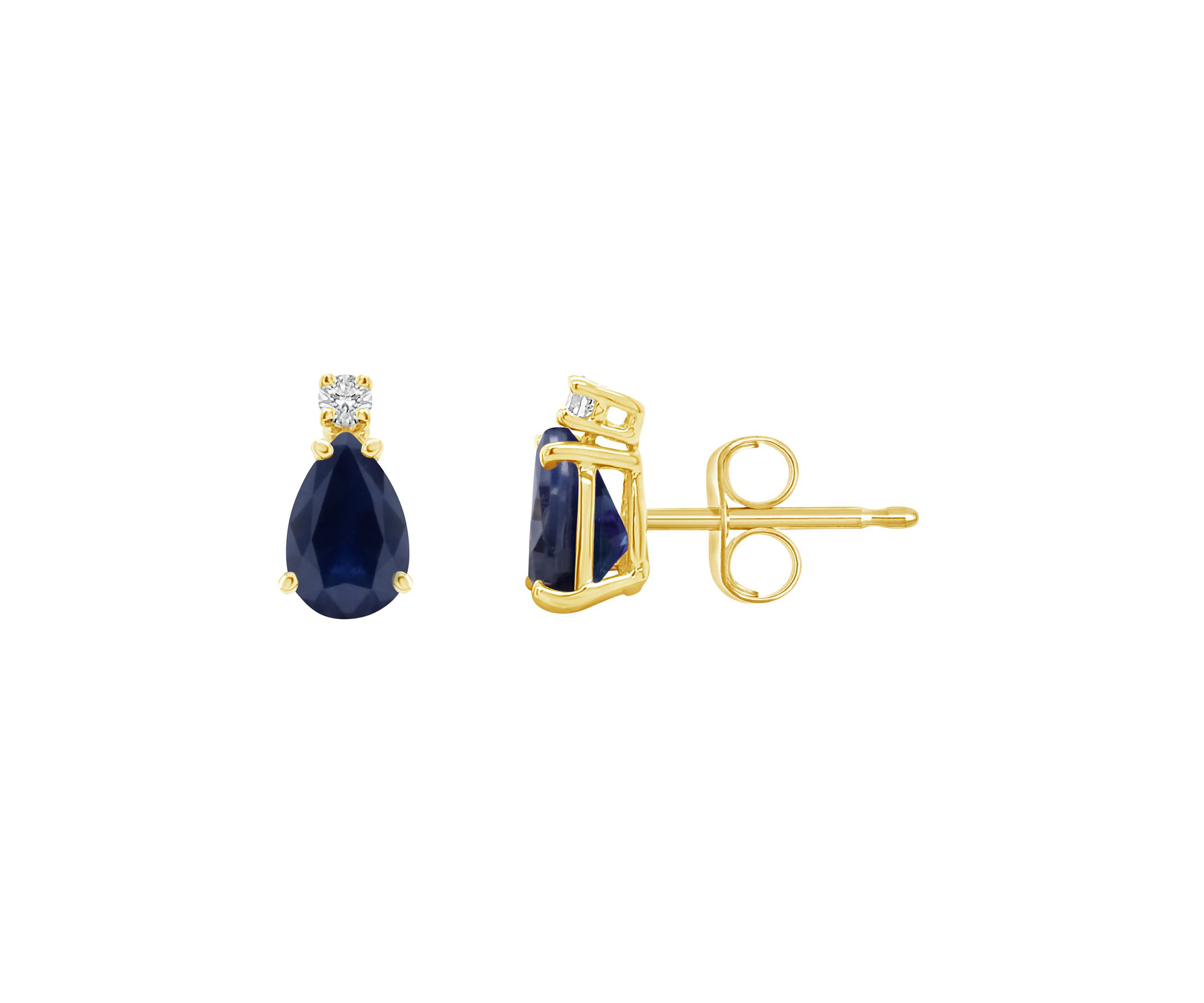14K Gold 6x4 Pear Shape Sapphire Diamond Accent Earrings