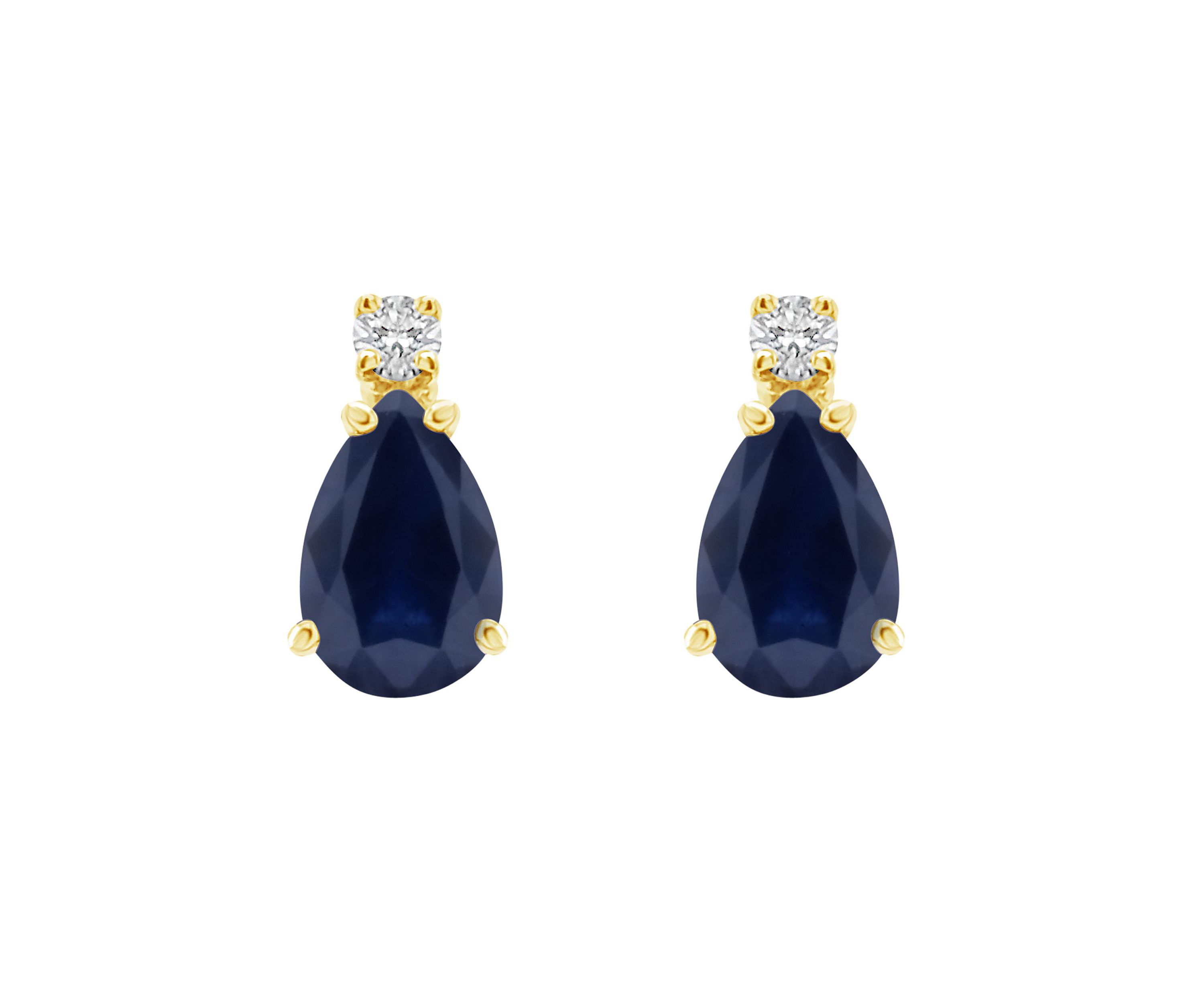 14K Gold 6x4 Pear Shape Sapphire Diamond Accent Earrings
