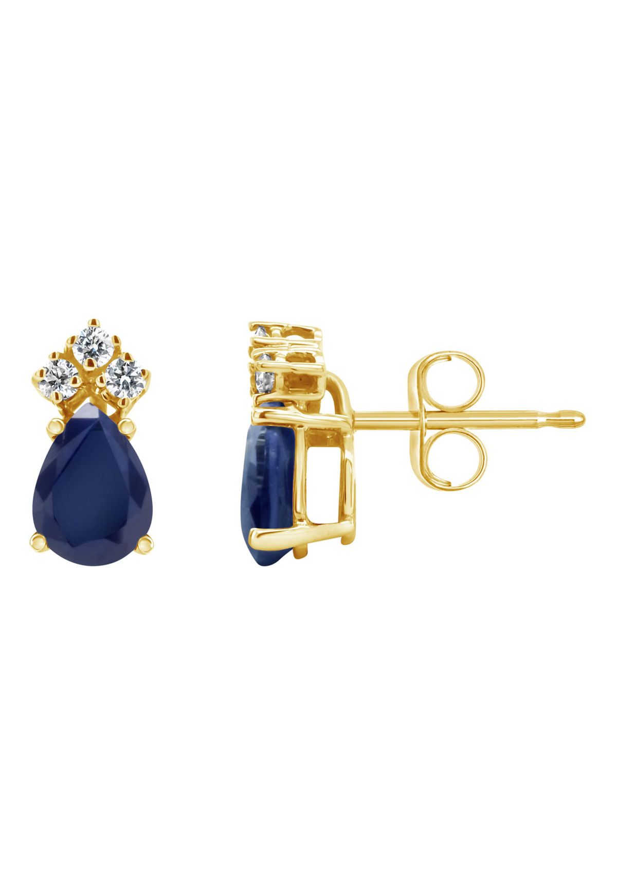14K Gold 6x4 Pear Shape Sapphire 1/8 Cttw Diamond Earrings