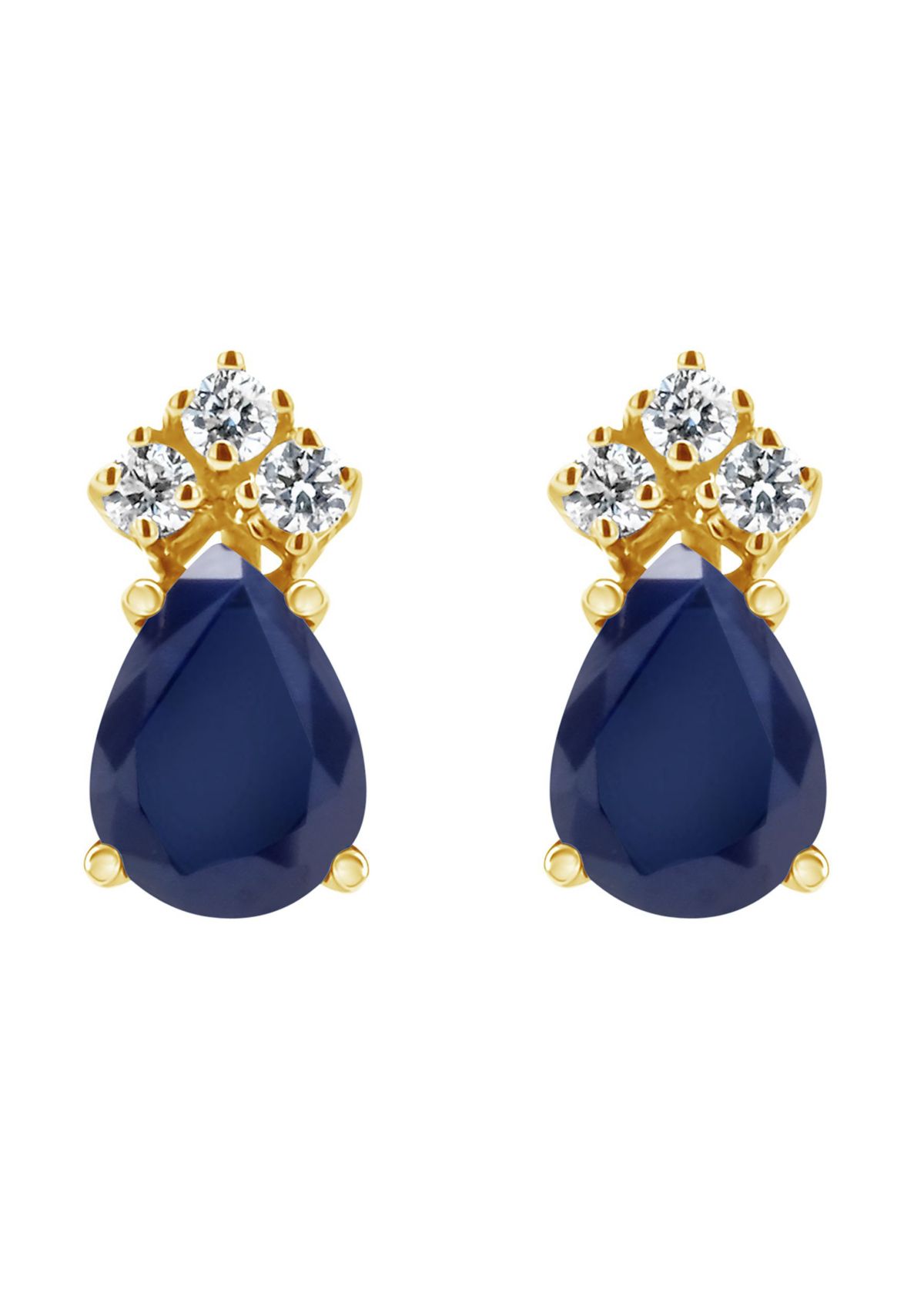 14K Gold 6x4 Pear Shape Sapphire 1/8 Cttw Diamond Earrings